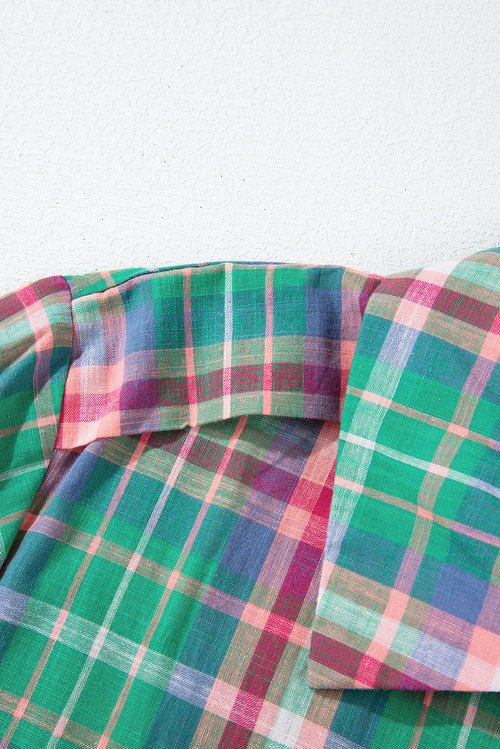 Green Checkered 3/4 Sleeve Collared Loose Fit Shirt - loveforevers