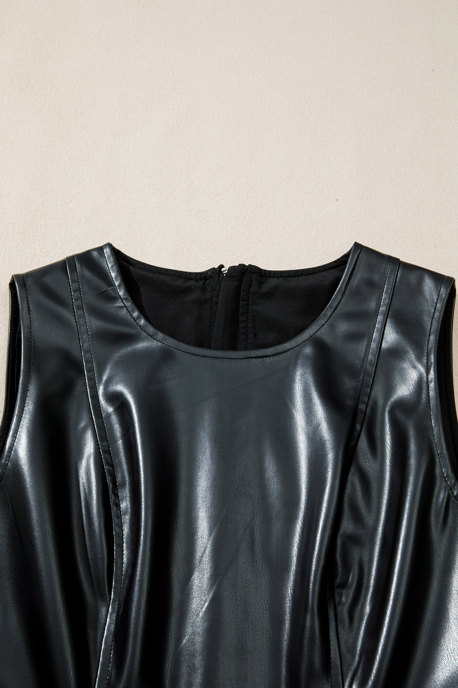 Black Faux Leather Ruffle Hem Sleeveless Mini Dress - loveforevers