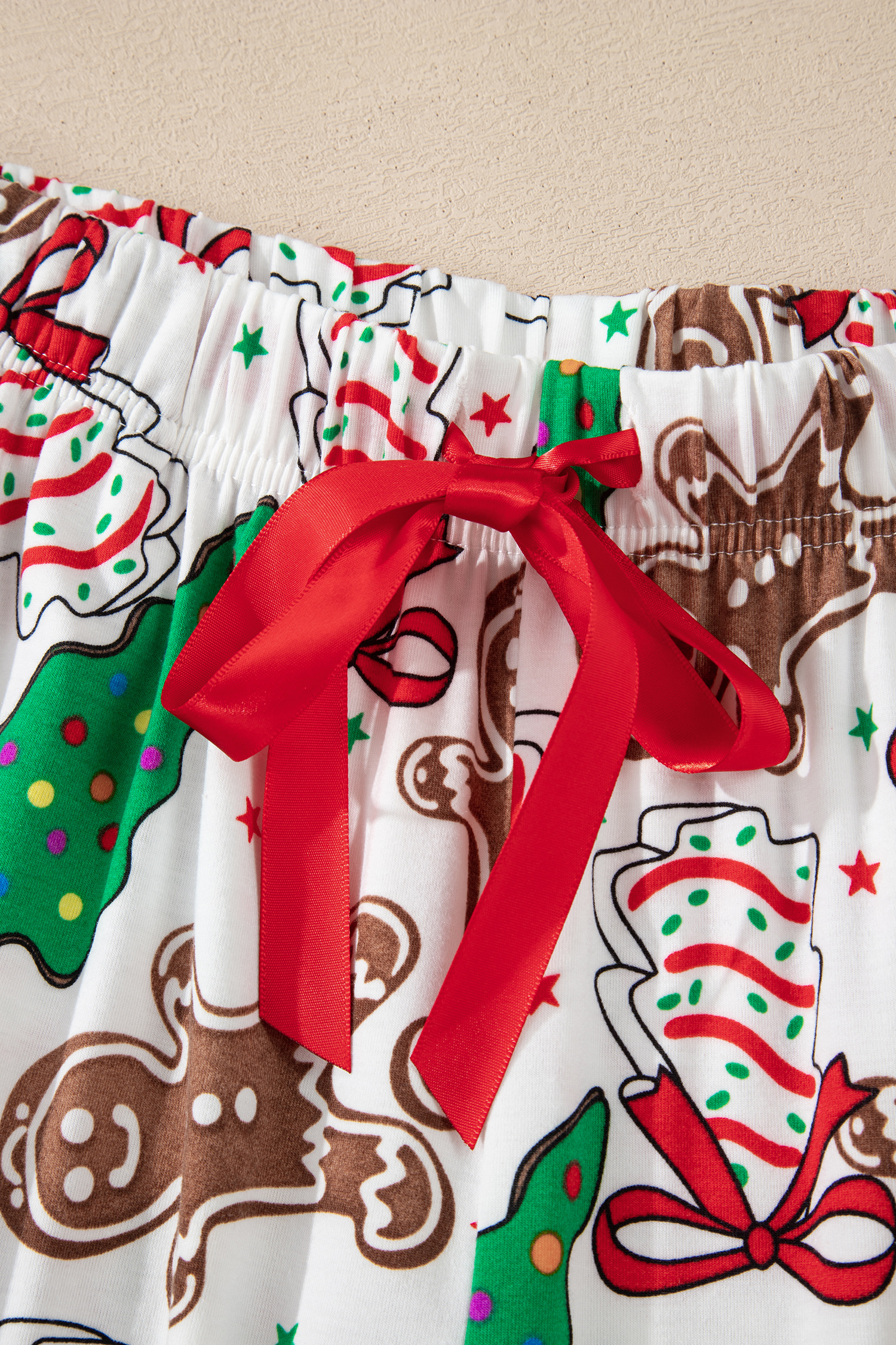 White Christmas Pattern Button V Neck Pullover Drawstring Pants 2pcs Lounge Set - loveforevers