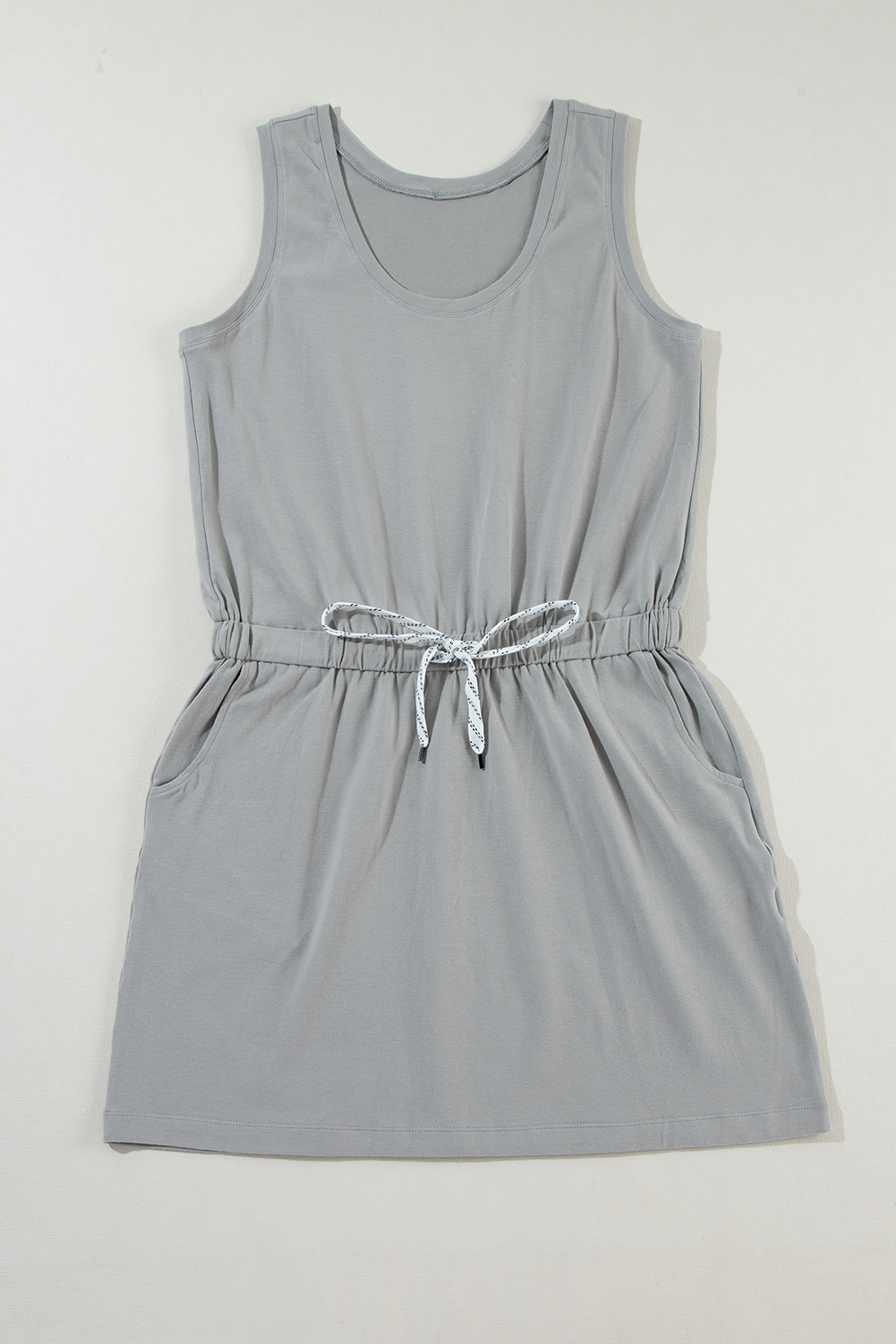 Gray Sleeveless Drawstring Waist Mini Dress - loveforevers