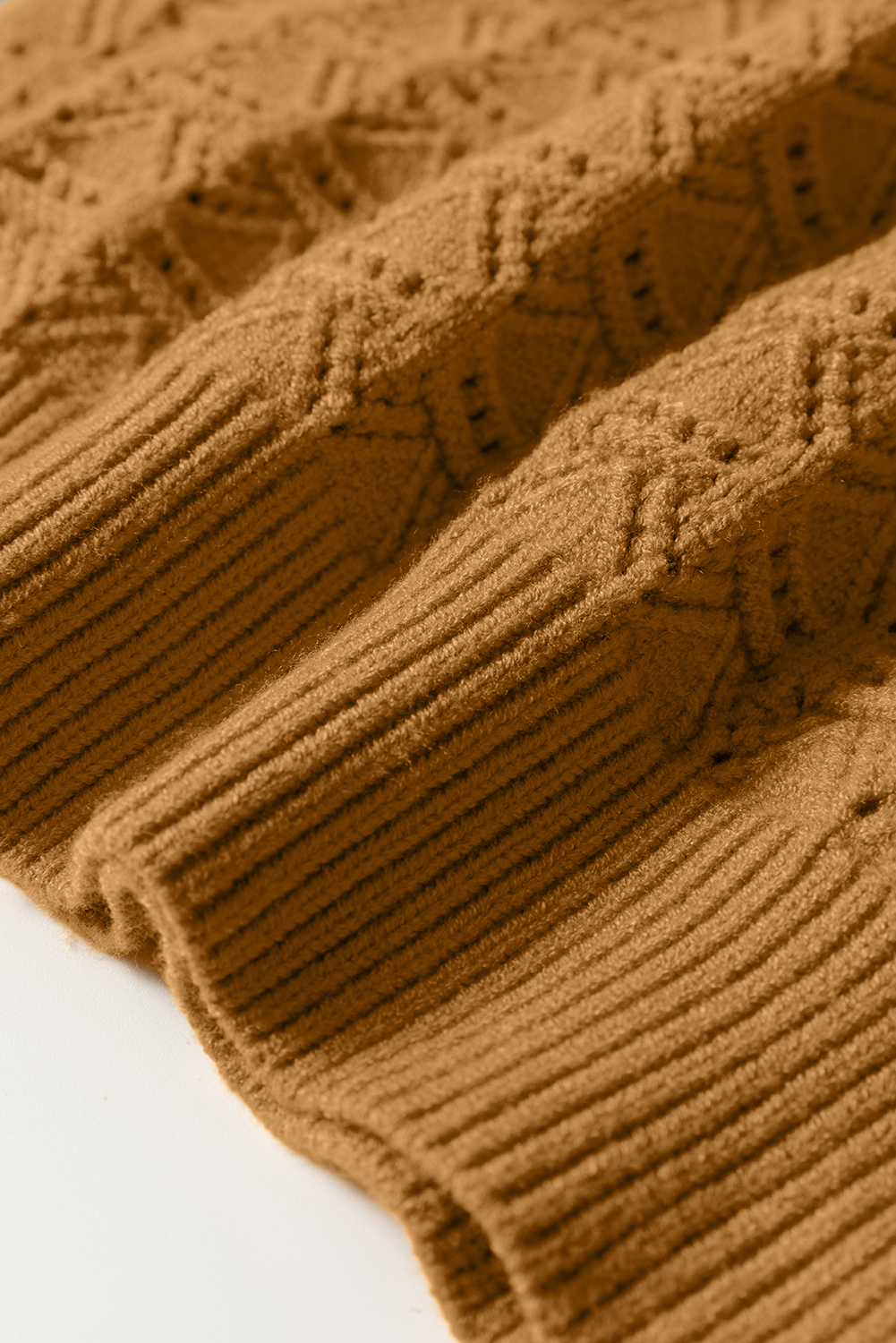 Jurassic Gold Hollow Out Crochet Ribbed Edge Balloon Sleeve Sweater - loveforevers