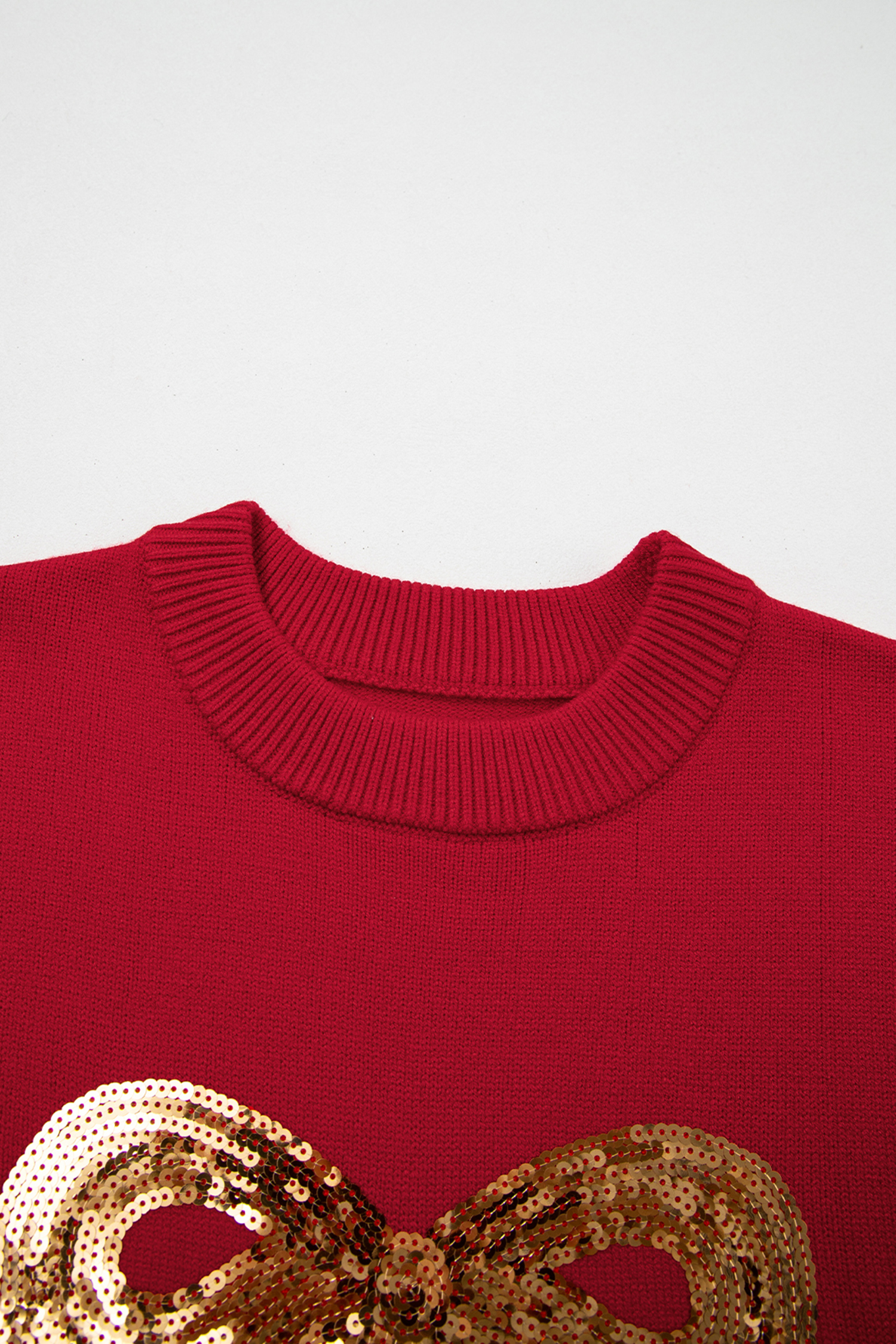 Rose Red Sequined Bow Graphic Christmas Holiday Sweater - loveforevers