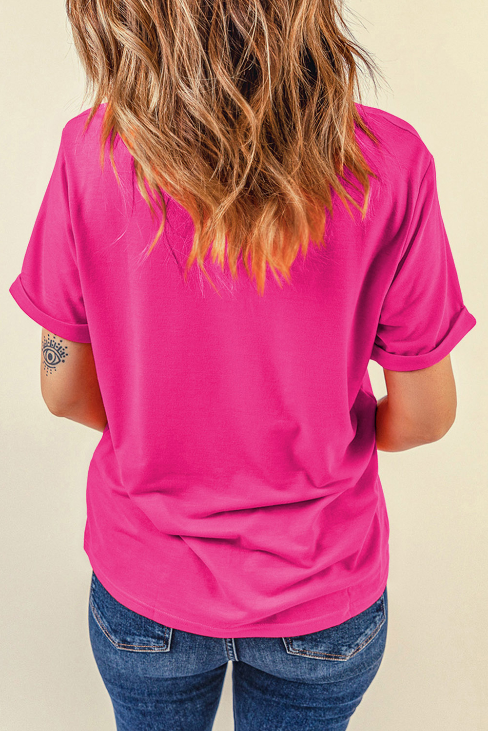 Rose Red Glitter Easter Bunny Graphic Crew Neck Tee - loveforevers