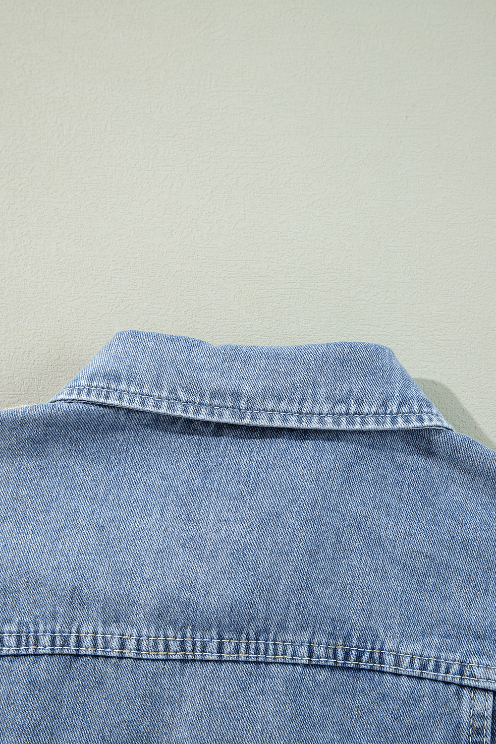Beau Blue Ruffle Raw Hem Flap Pockets Denim Jacket - loveforevers