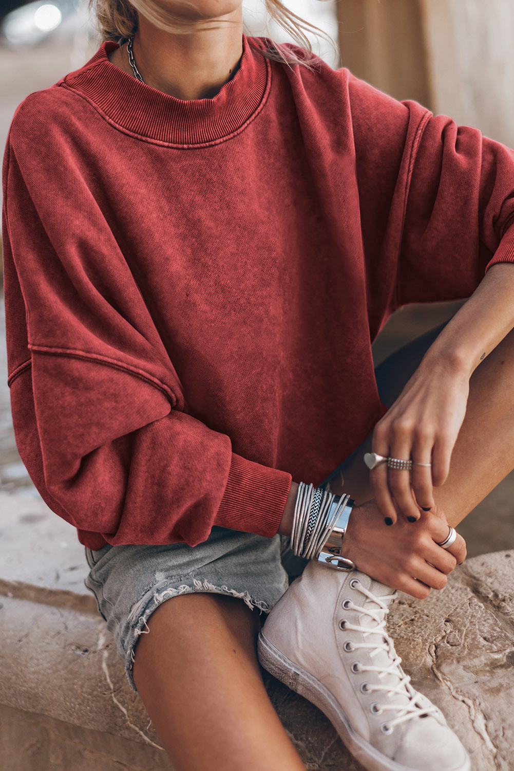 Brown Drop Shoulder Crew Neck Pullover Sweatshirt - loveforevers