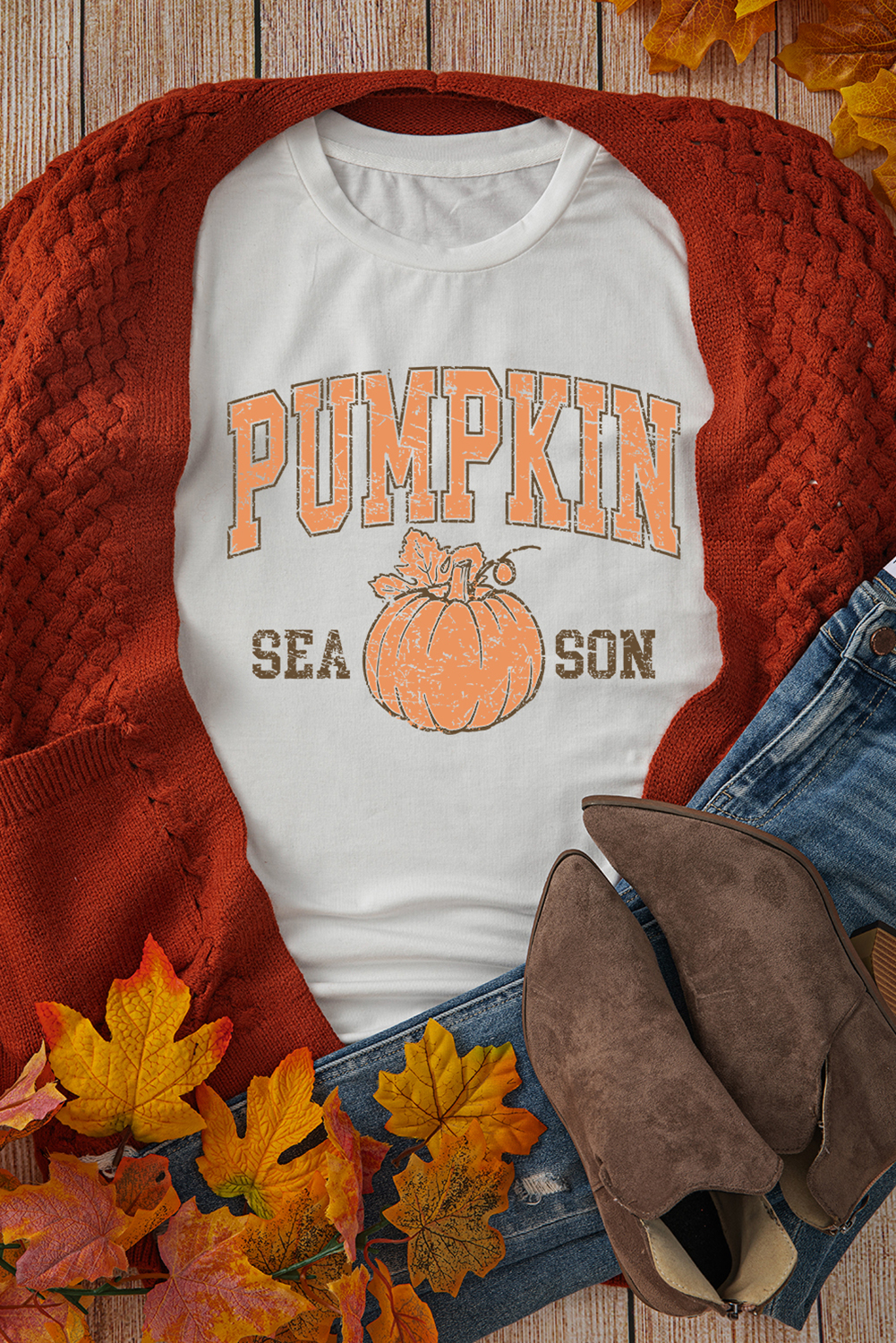 White PUMPKIN SEASON Cracking Printed Cotton Blend T Shirt - loveforevers