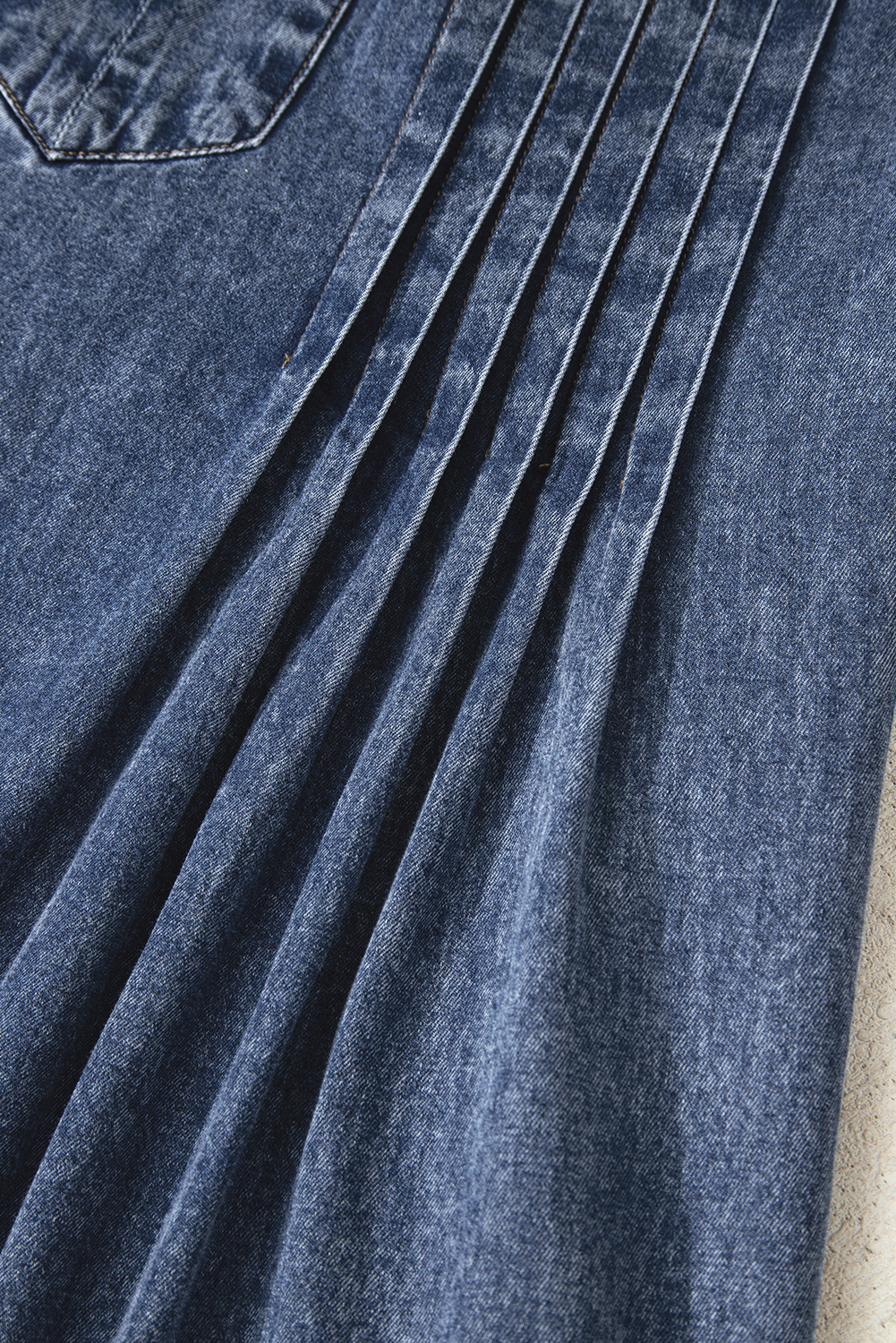 Sail Blue 3/4 Sleeve Tied V Neck Pleated Denim Mini Dress - loveforevers