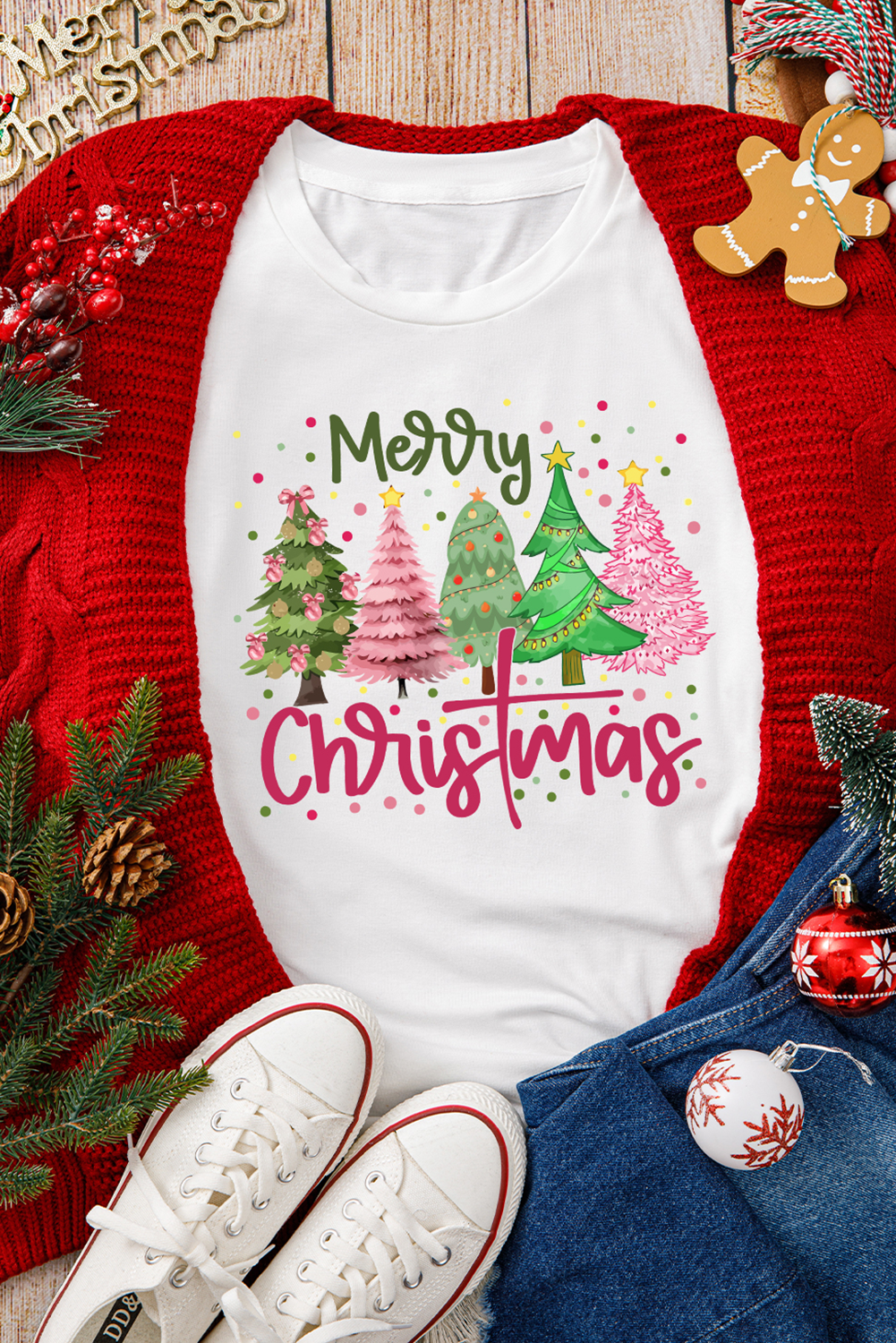 White Merry Christmas Holiday Vibe Graphic Crewneck T Shirt - loveforevers