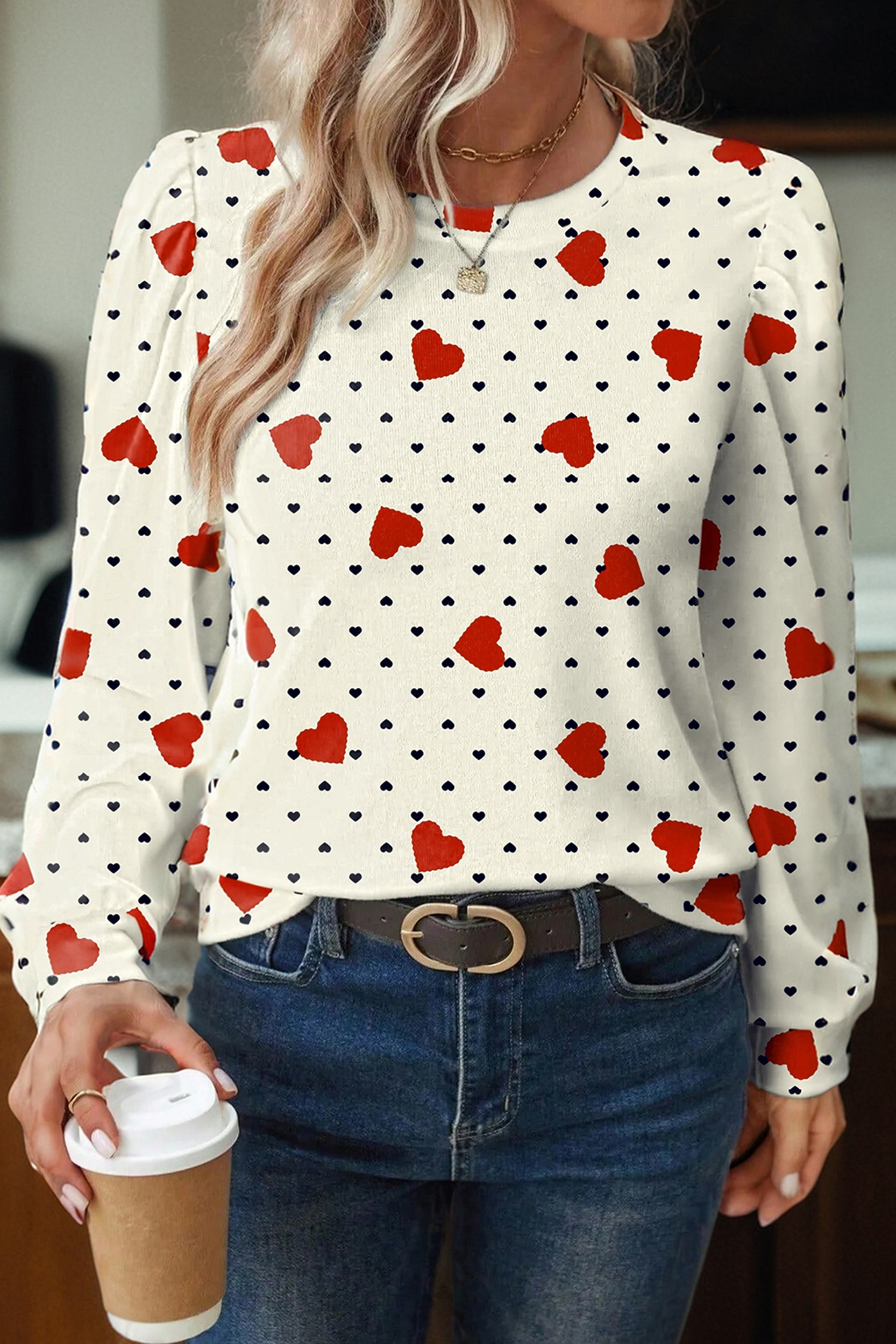 Red Dotted Heart Festive Valentine Blouse - loveforevers
