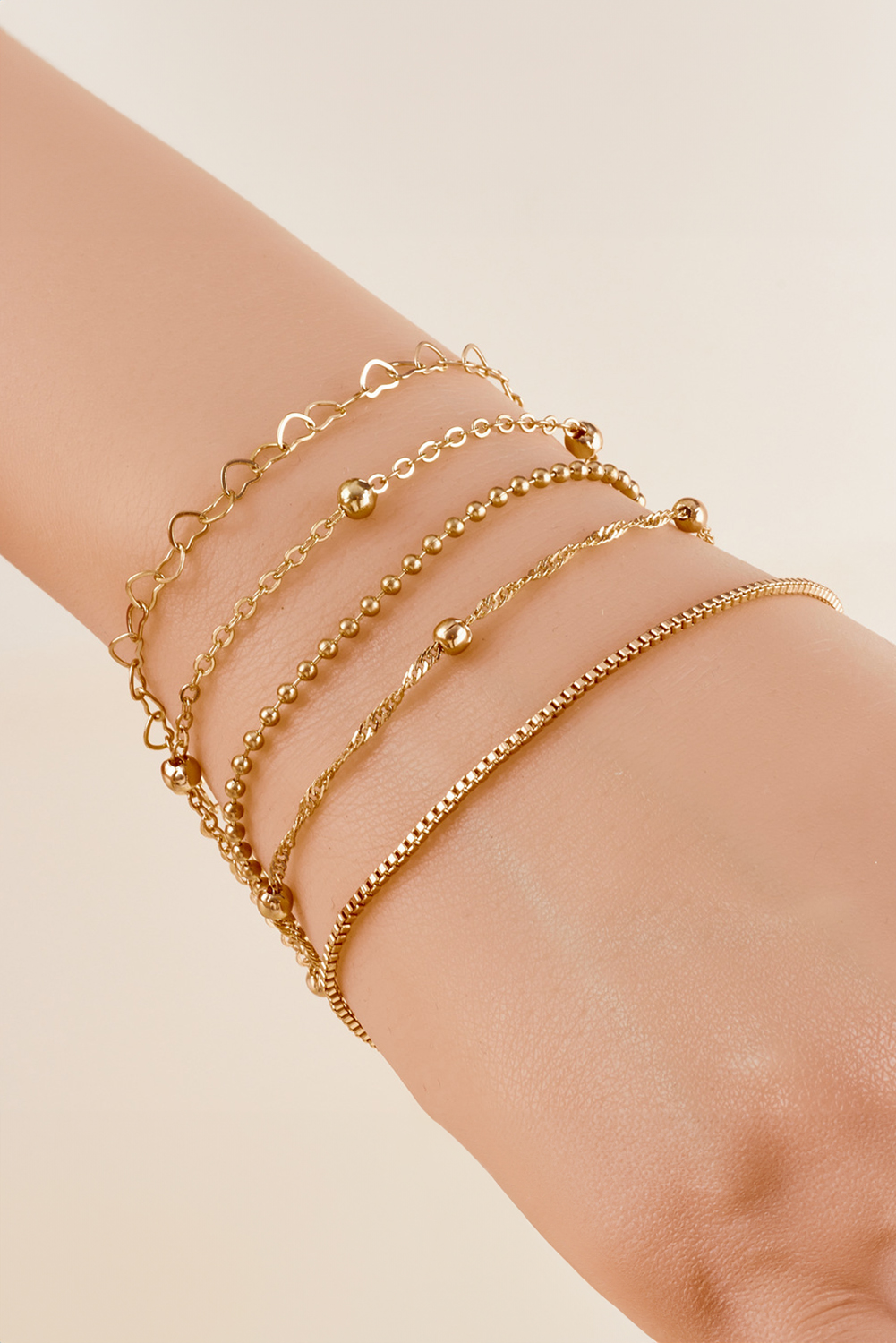 Gold Multi Layered Heart Shape Plate Chain Bracelet - loveforevers