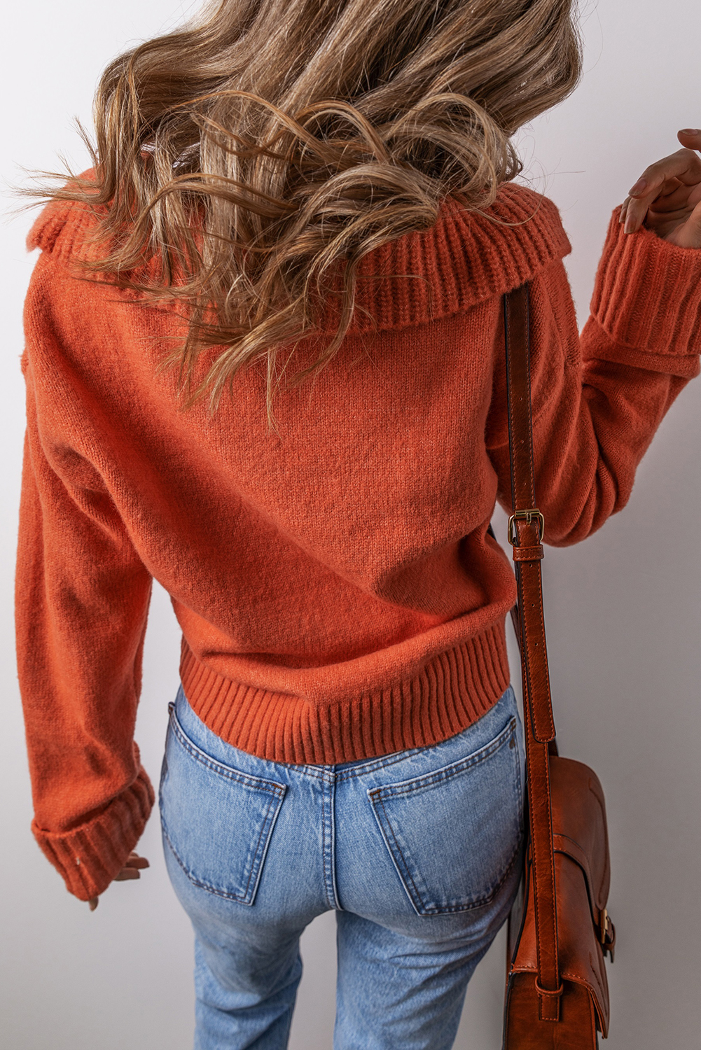 Racing Red Collared V Neck Ribbed Edge Sexy Elegant Sweater - loveforevers