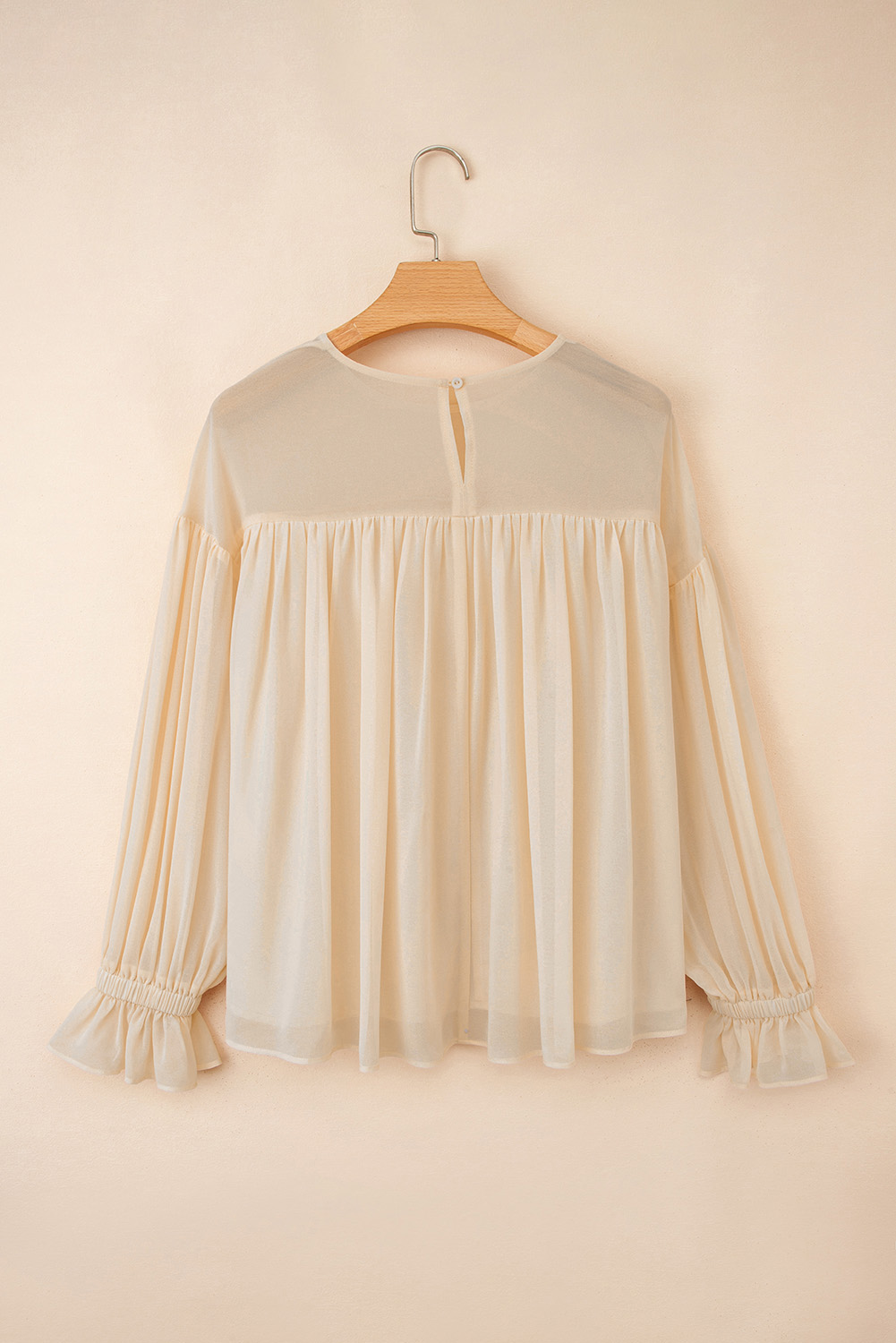 Parchment Pleated Ruffle Long Sleeve Chiffon Blouse - loveforevers