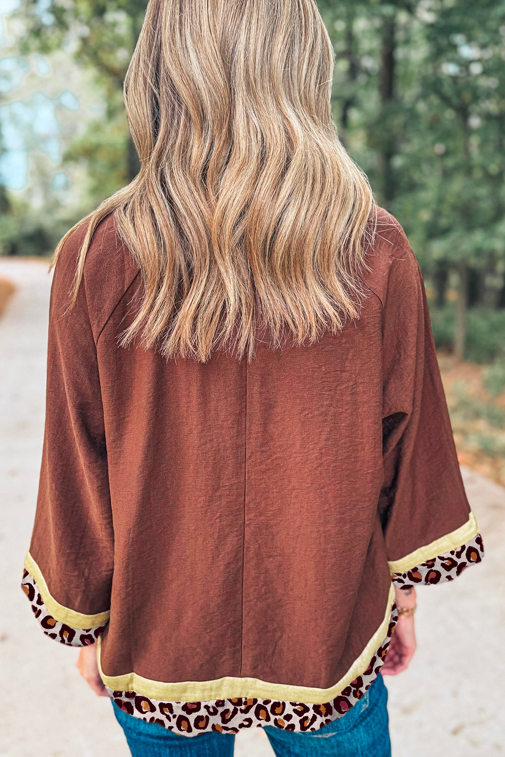 Clay Leopard Detail Loose Bracelet Sleeve Top - loveforevers
