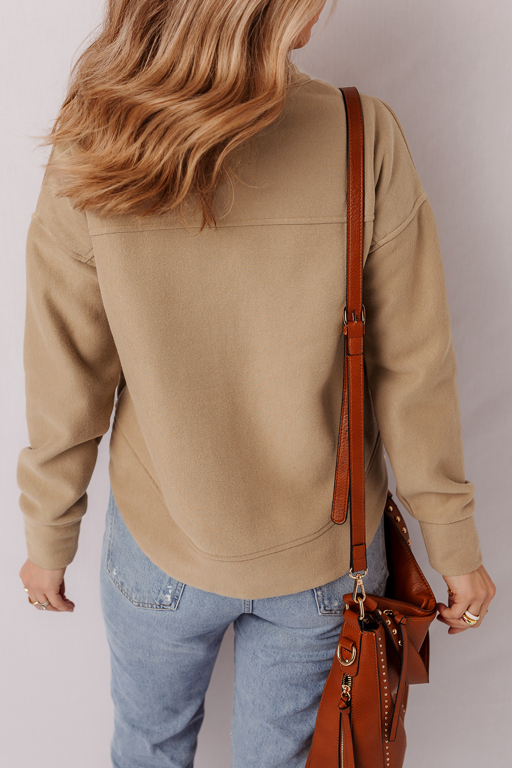 Light French Beige Grommet Detail V Neck Sweatshirt - loveforevers