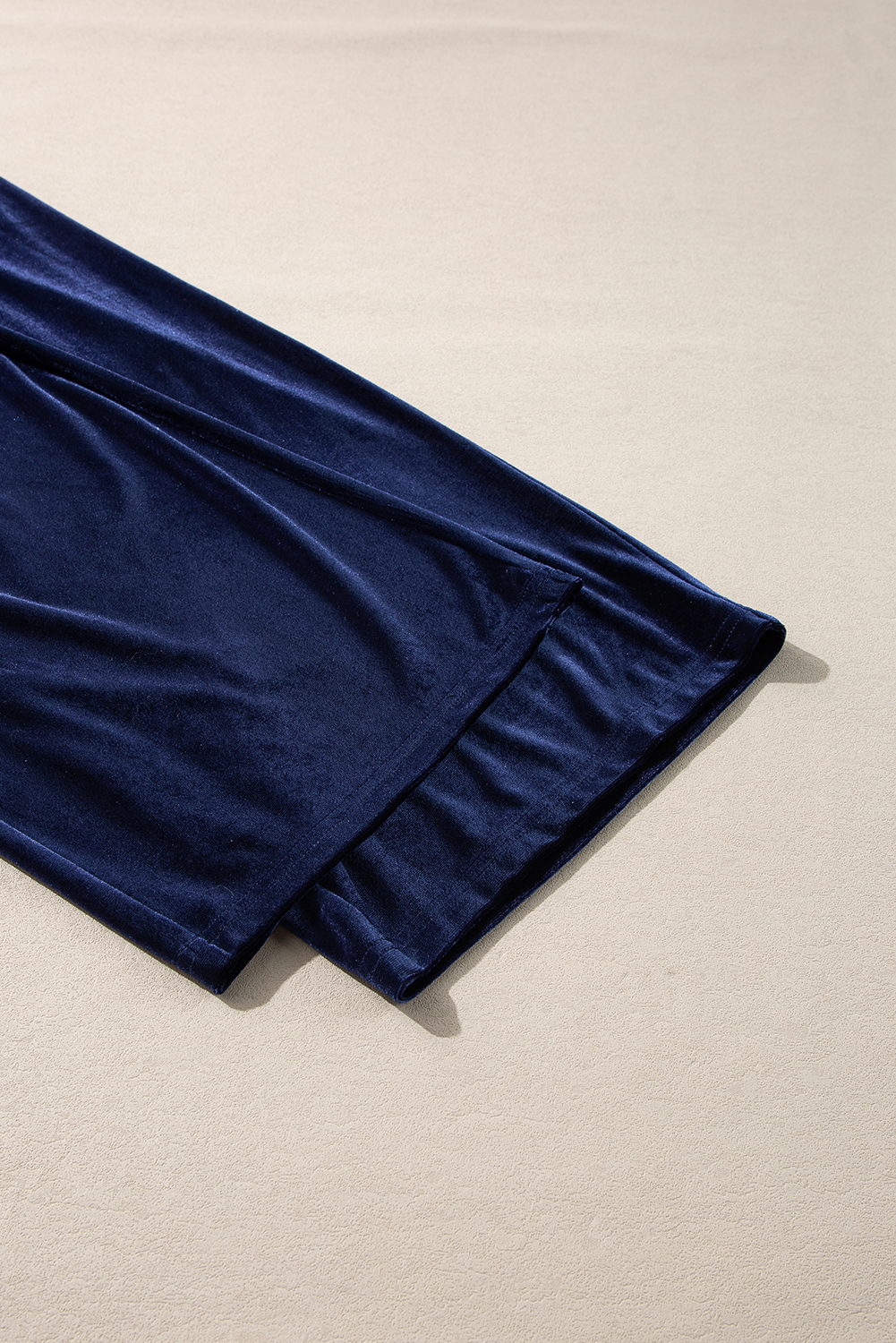 Navy Blue Solid Velvet Ruffled Two Piece Pants Set - loveforevers