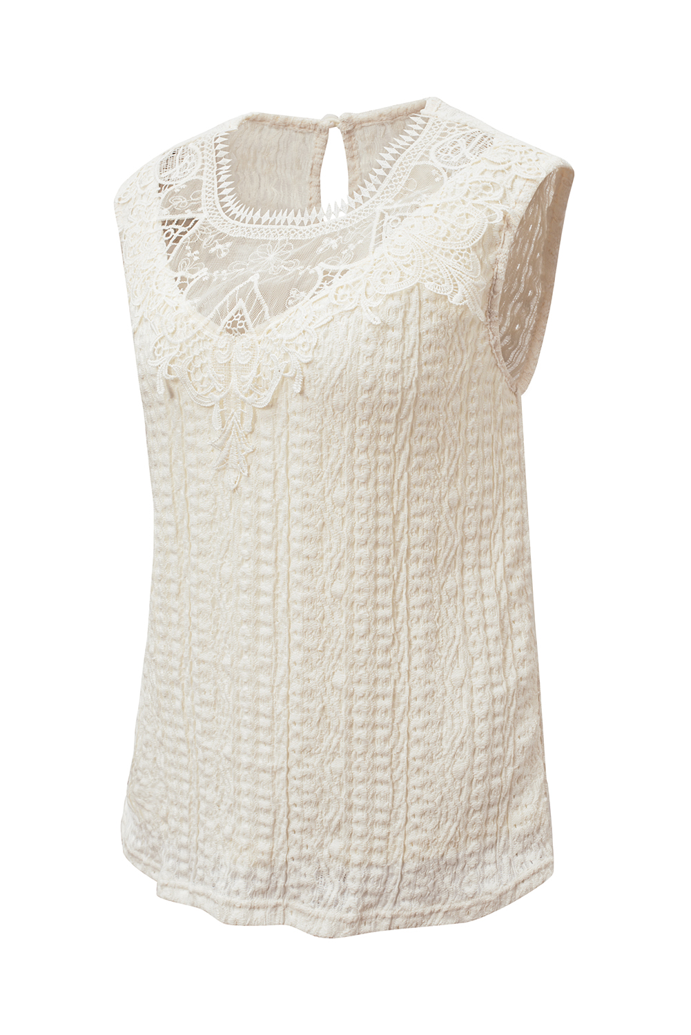 Apricot Guipure Lace Crochet Keyhole Back Tank Top - loveforevers
