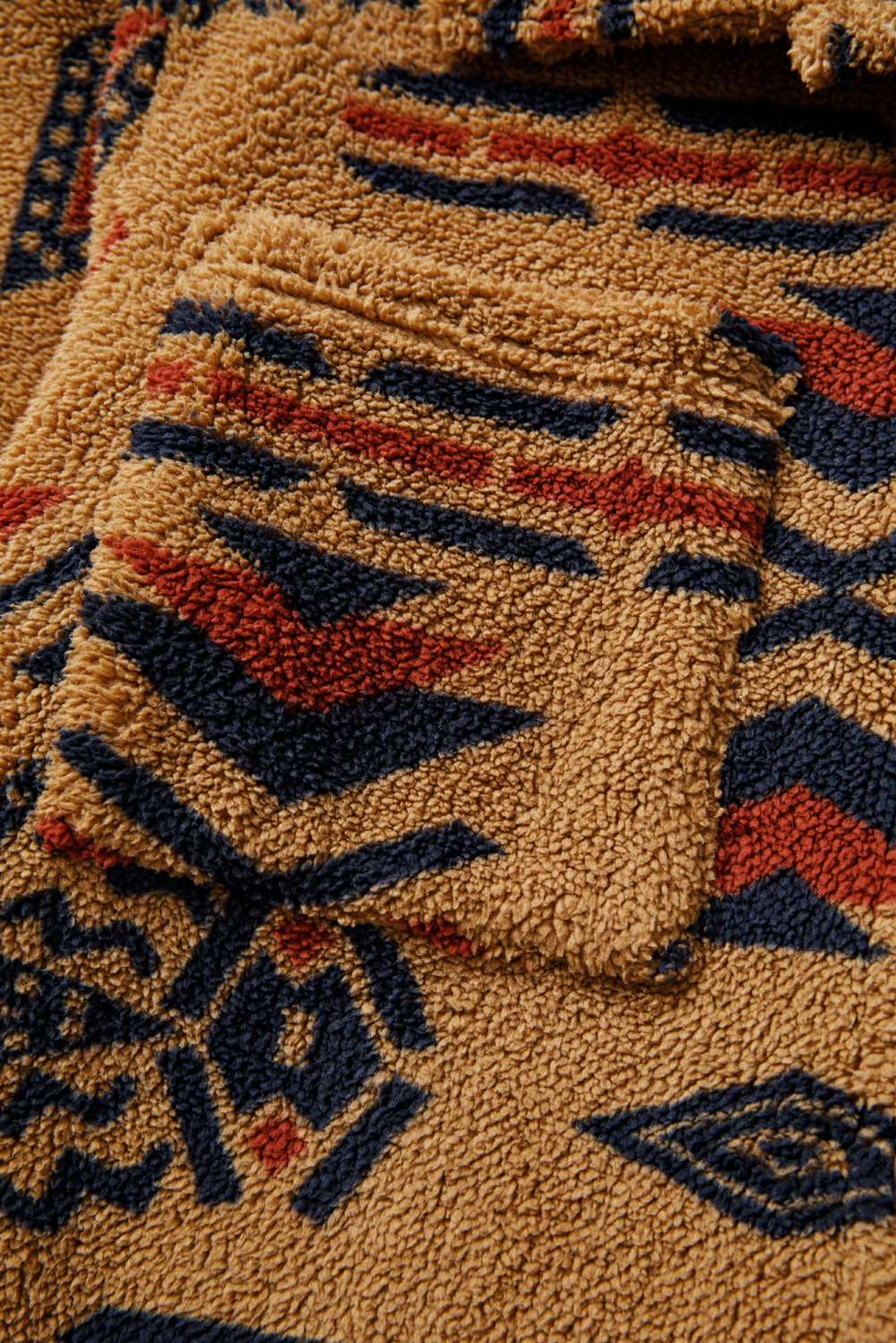 Khaki Western Aztec Pattern Fleece Shacket - loveforevers