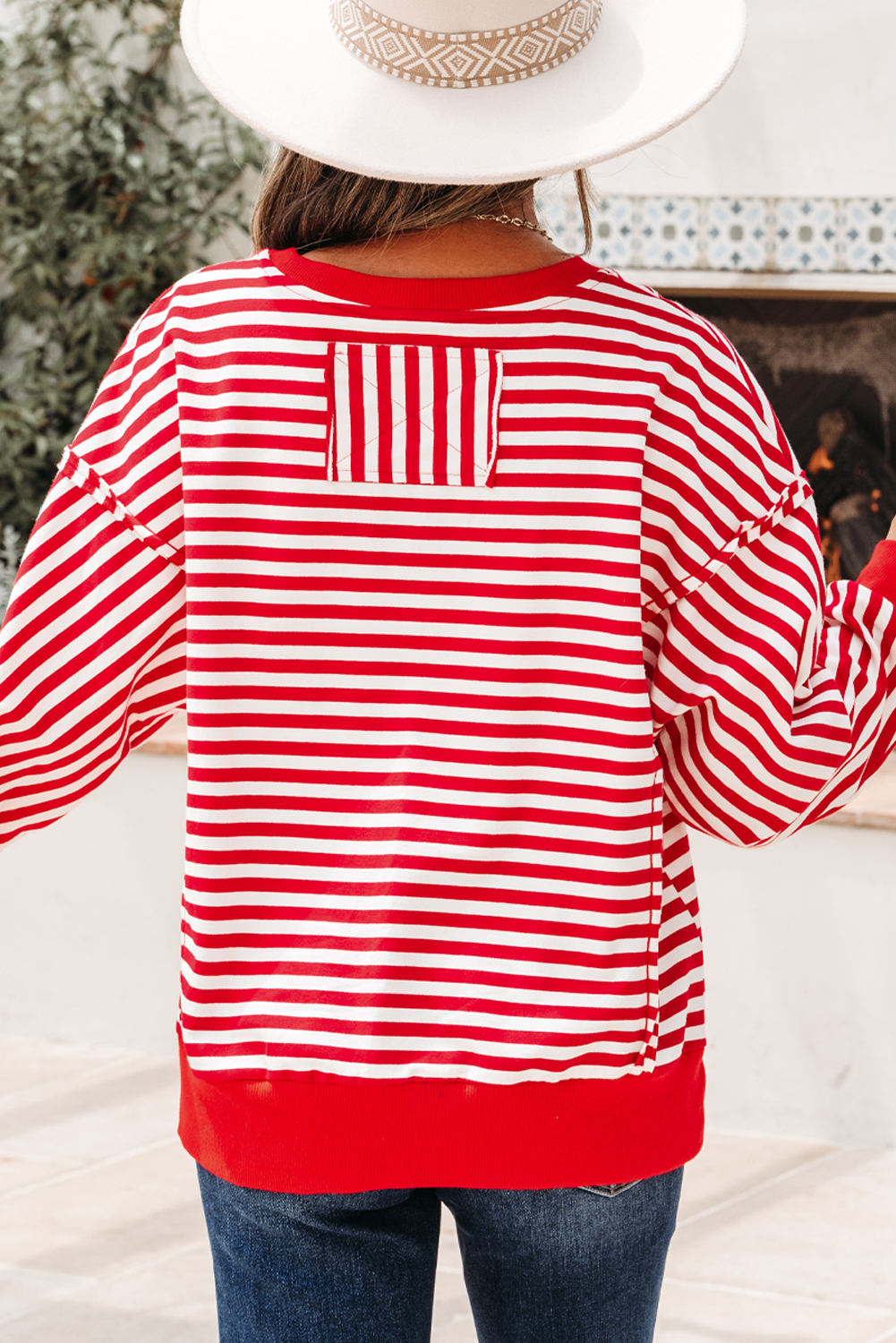 Red Stripe Holly Jolly Sequin Graphic Drop Shoulder Long Sleeve Top - loveforevers