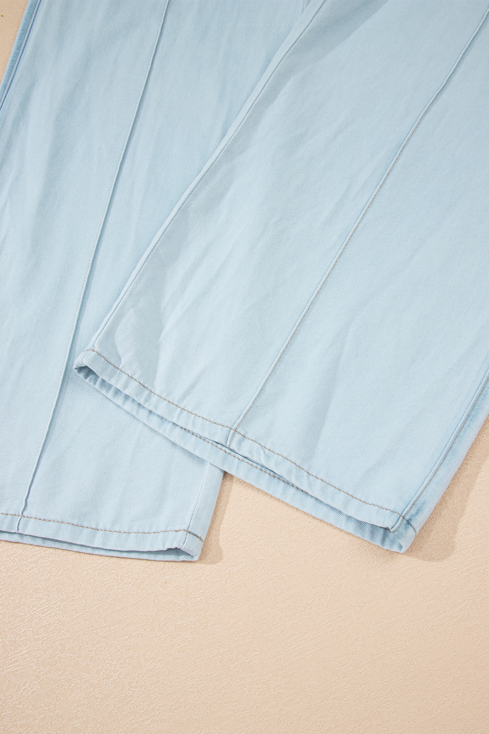 Beau Blue Light Wash Contrast Trim Center Seam Drawstring Elastic Waistband Wide Leg Denim Pants - loveforevers