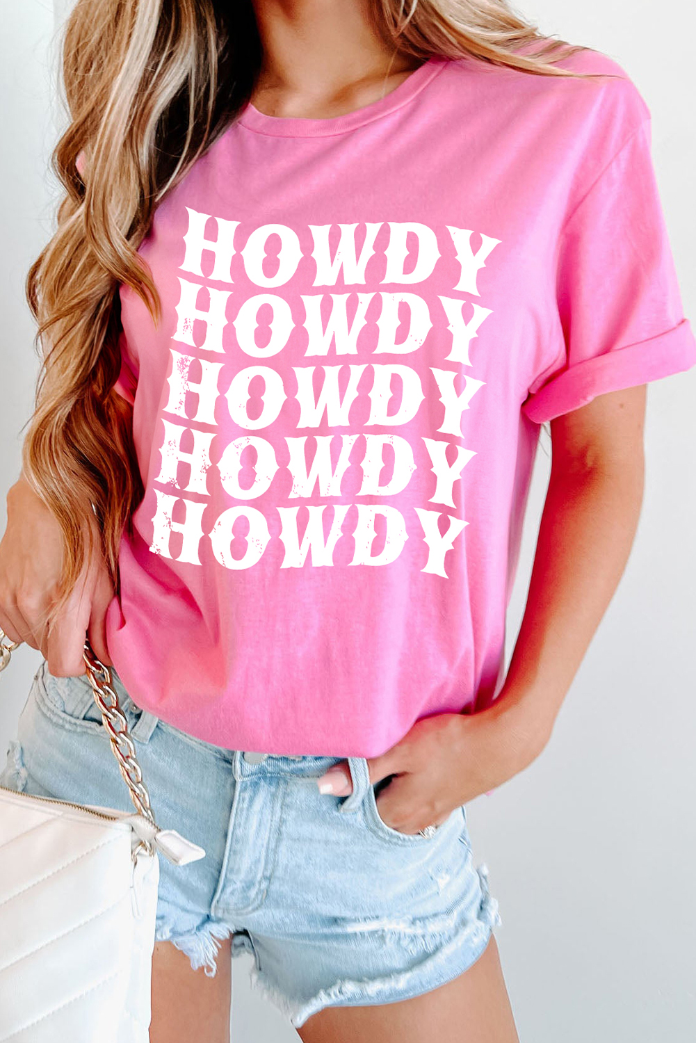 Sachet Pink HOWDY Graphic Western Crew Neck Tee - loveforevers