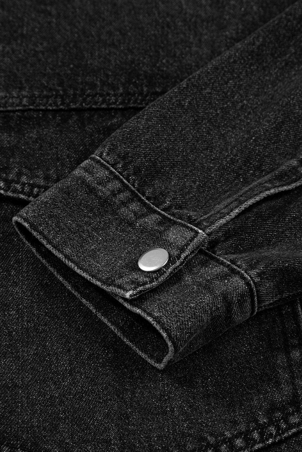 Black Big Chest Pocket Drop Shoulder Hooded Denim Jacket - loveforevers