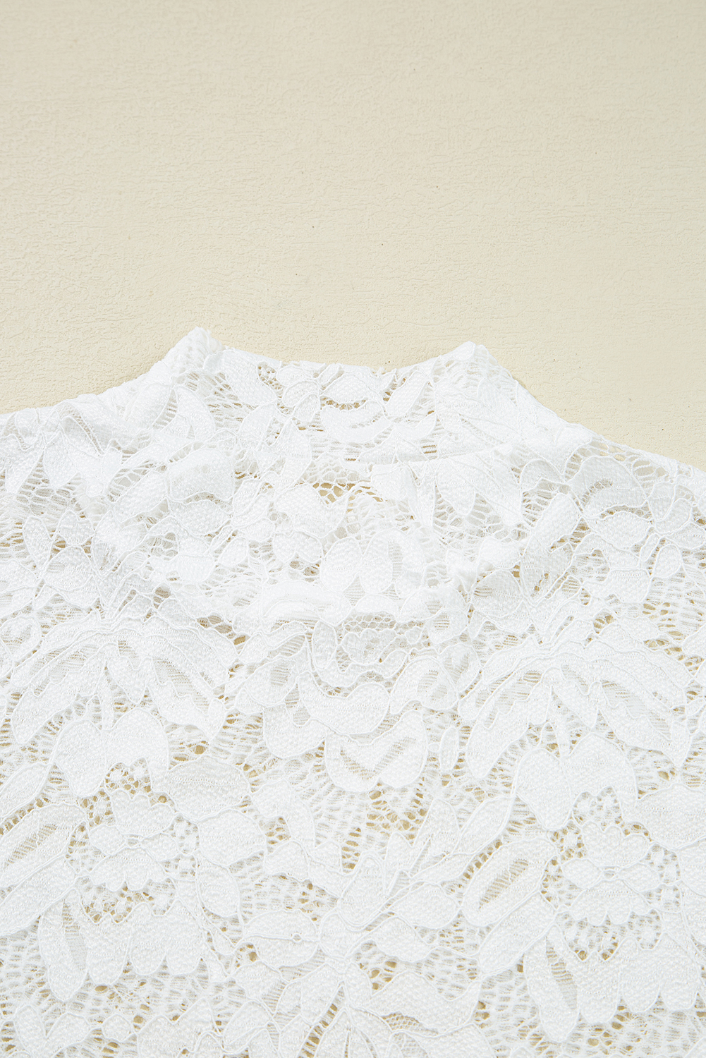 White Lace Crochet Bell Sleeve Mock Neck Blouse - loveforevers