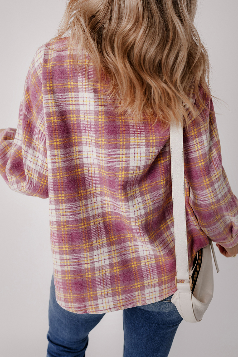 Pink Plaid Print Chest Pocket Long Sleeve Shacket - loveforevers