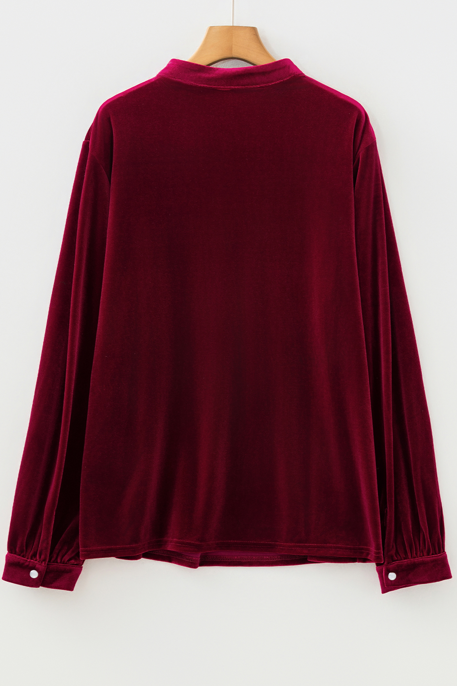 Red Dahlia Asymmetric Button Keyhole Neck Long Sleeve Velvet Blouse - loveforevers