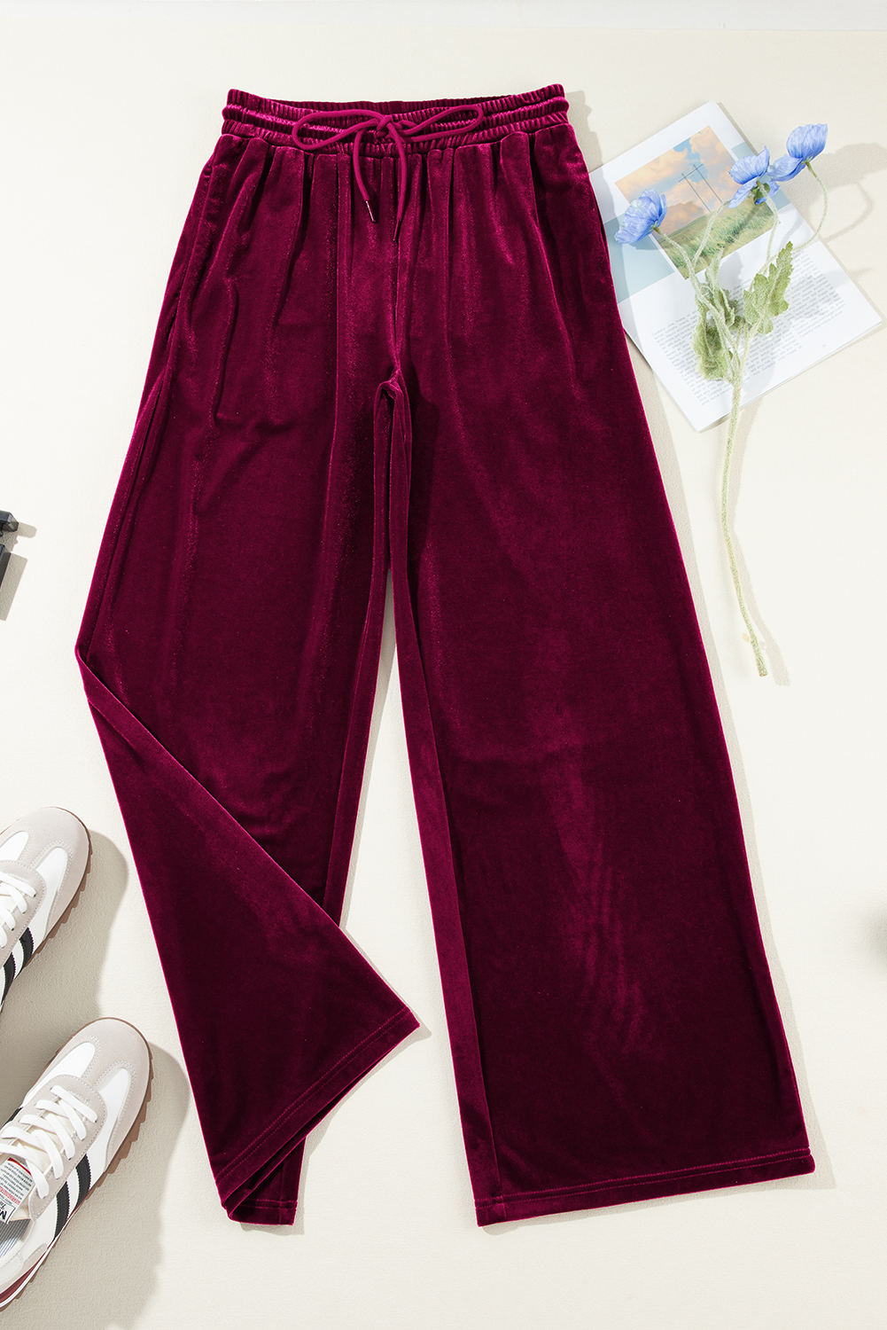 Evergreen Solid Drawstring Waist Wide Leg Pants - loveforevers