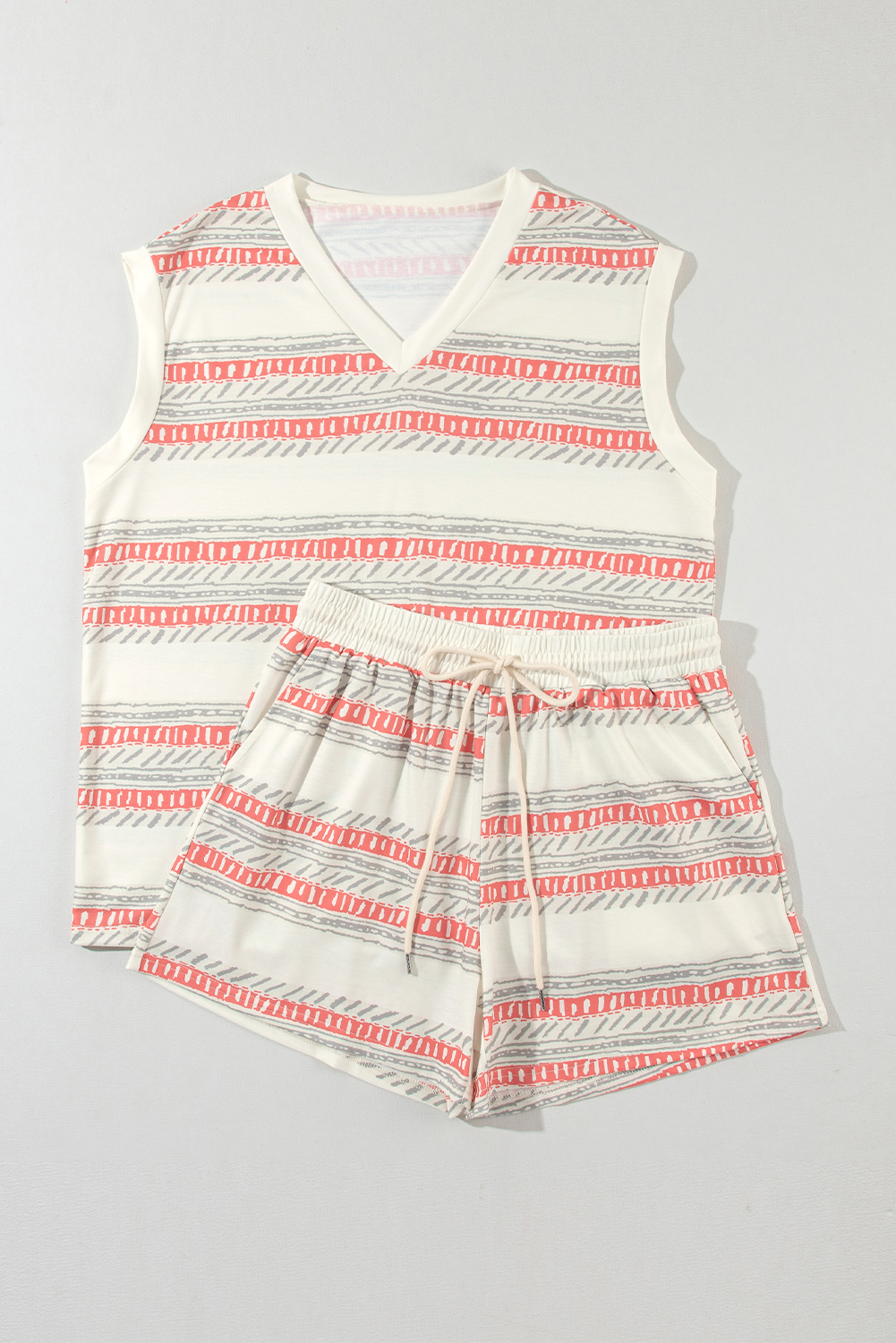Beige Western Striped Print Casual Tank 2pcs Outfit - loveforevers