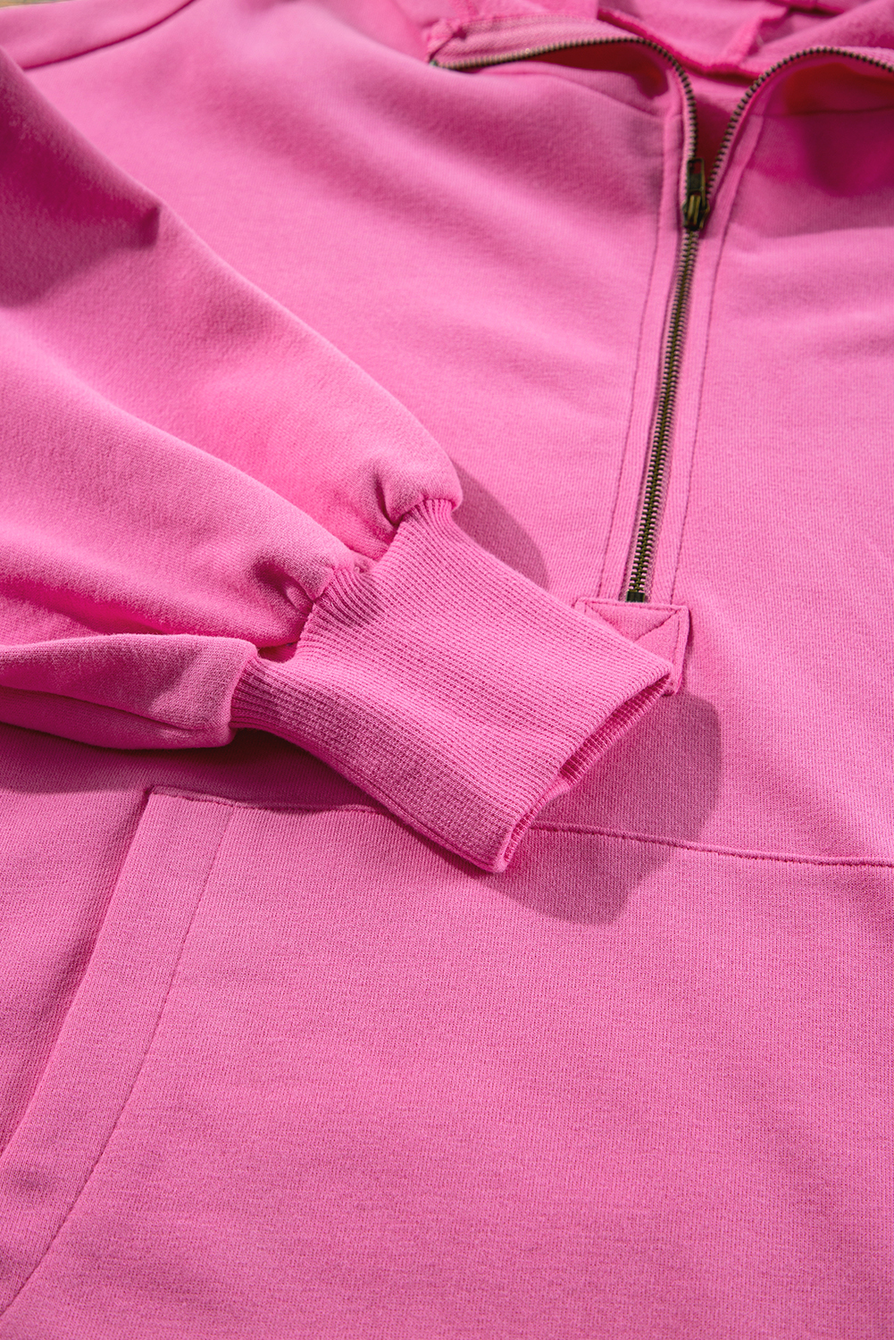 Bonbon Fleece Lined Half Zipper Kangaroo Pockets Loose Hoodie - loveforevers