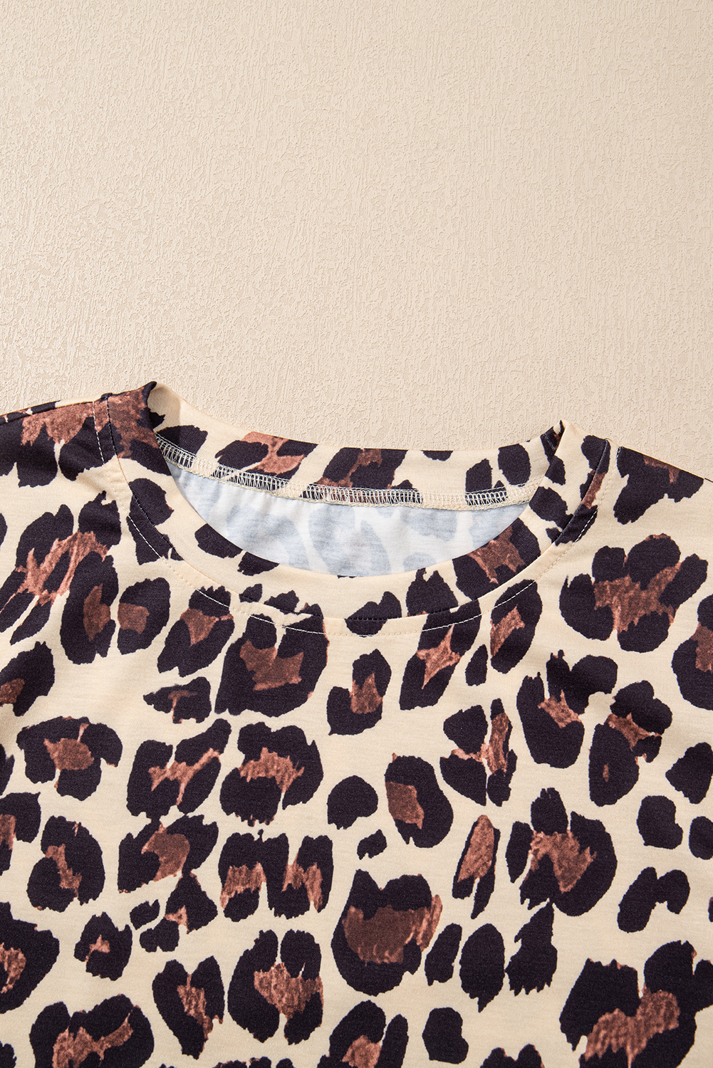 Khaki Cheetah Print Round Neck Loose Fit T Shirt - loveforevers