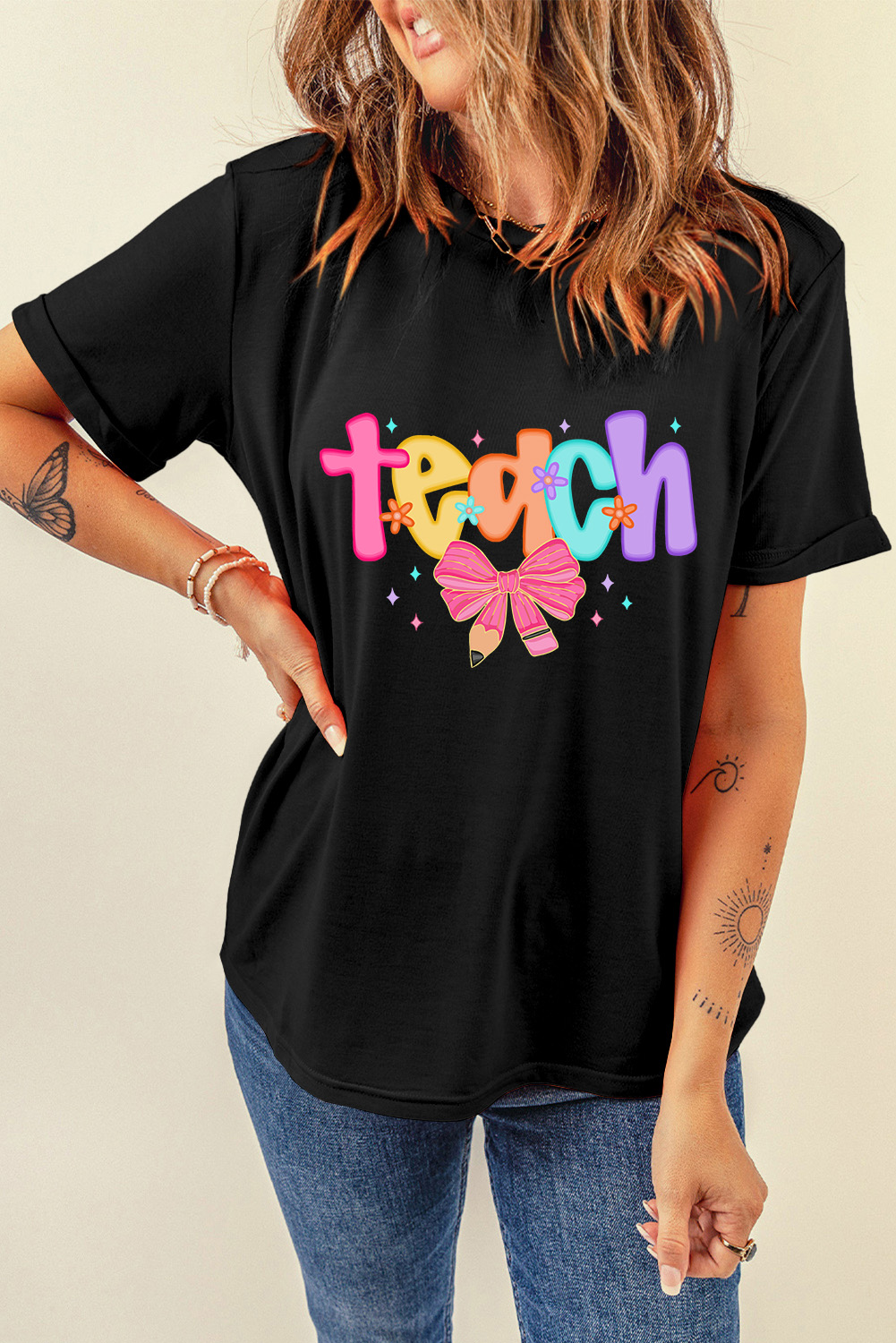 Black Teach Graphic Holiday Summer Tee - loveforevers