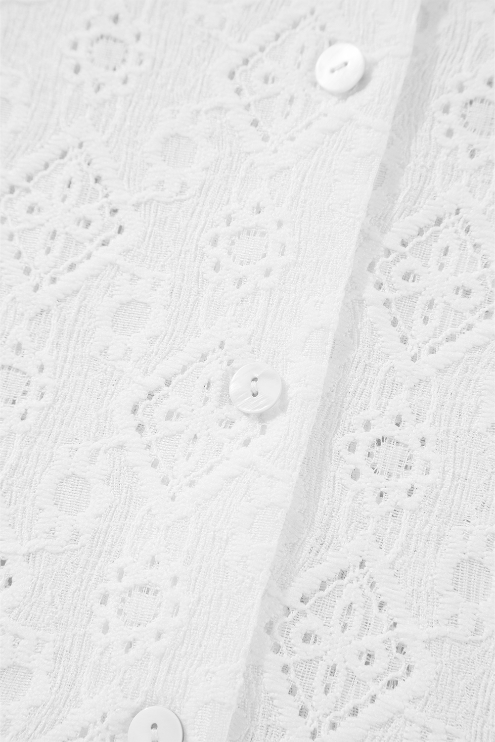 White Lace Puff Sleeve V Neck Button Up Shirt - loveforevers