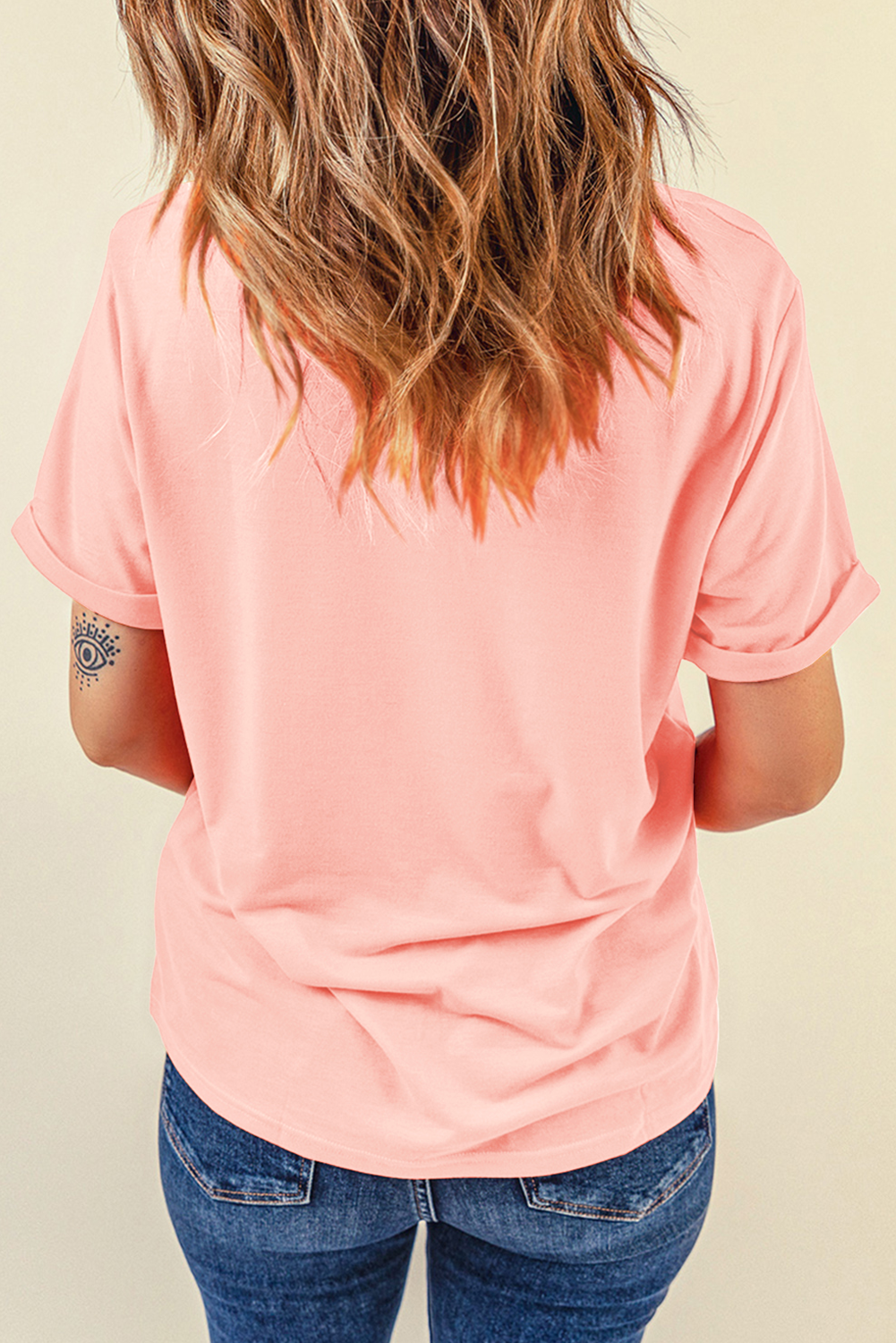 Pink Shimmer Flower USA Letter Printed Casual T Shirt - loveforevers