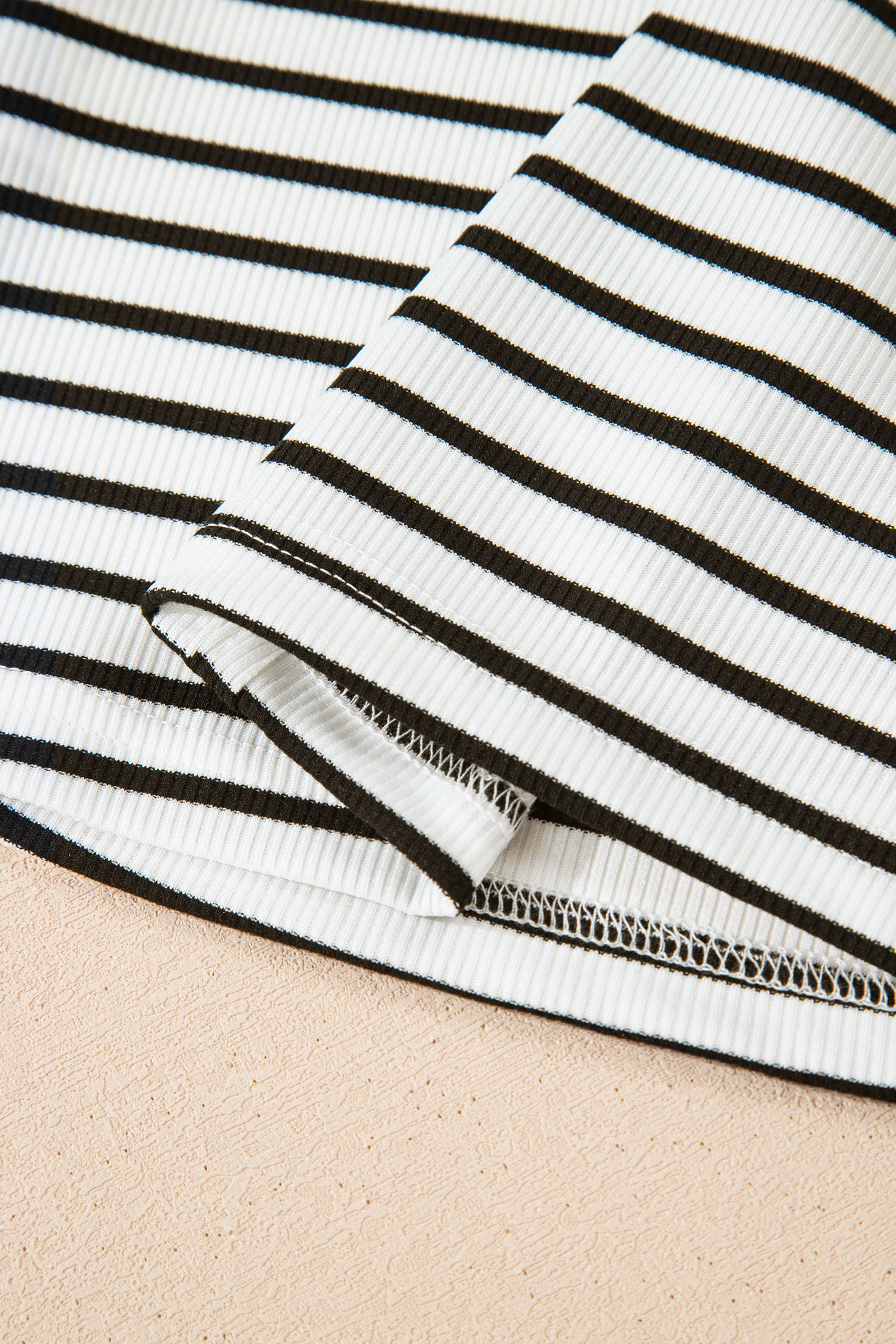 Black Stripe Ribbed Knit Half Button Long Sleeve Slim Top - loveforevers