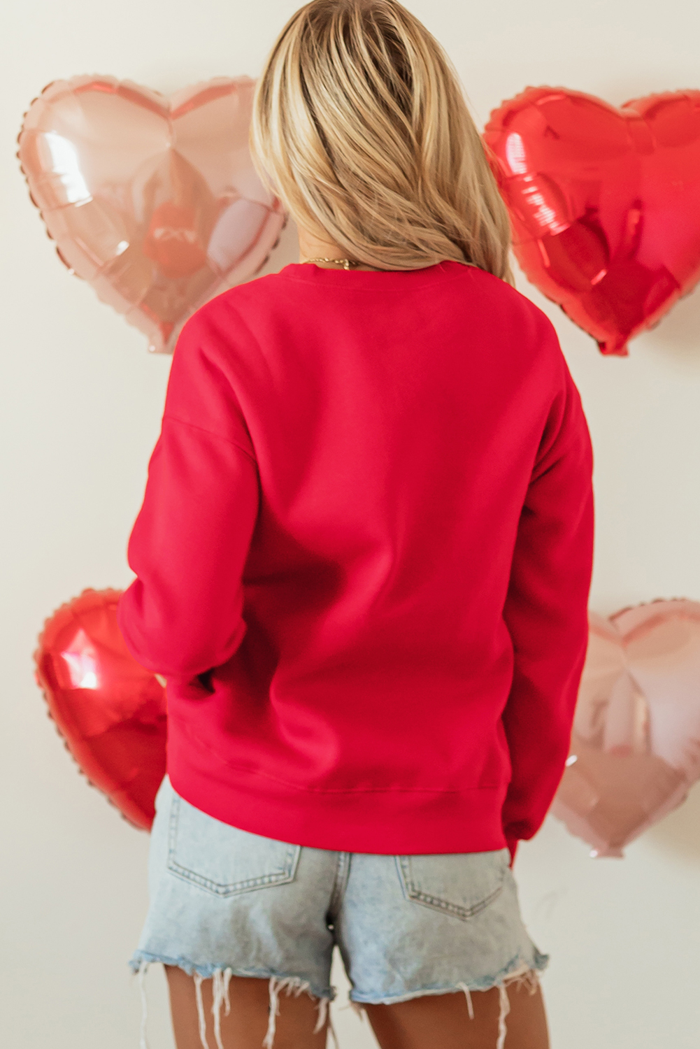 Pink LOVER Puff Print Drop Shoulder Pullover Sweatshirt - loveforevers