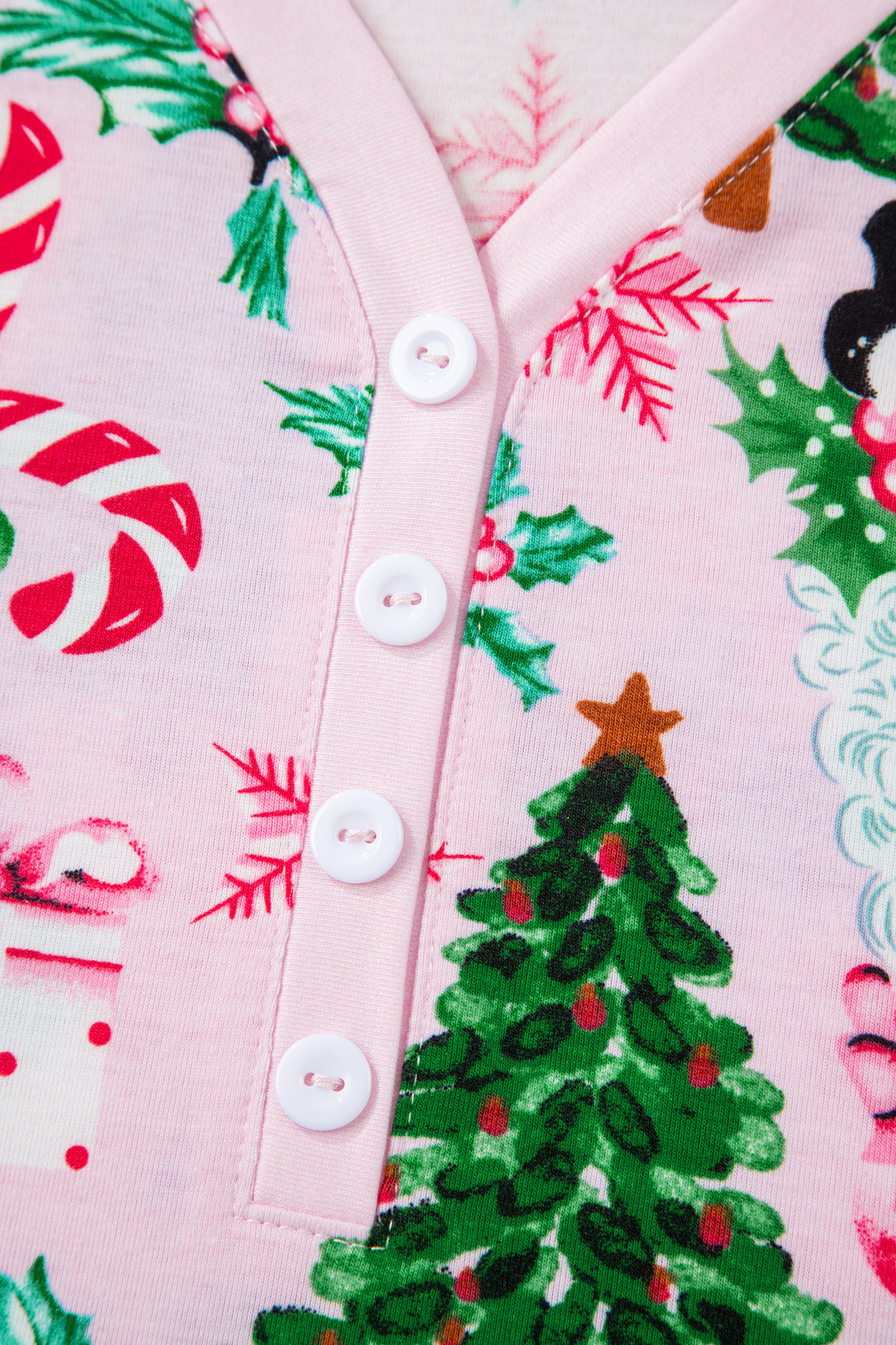White Christmas Pattern Button V Neck Pullover Drawstring Pants 2pcs Lounge Set - loveforevers