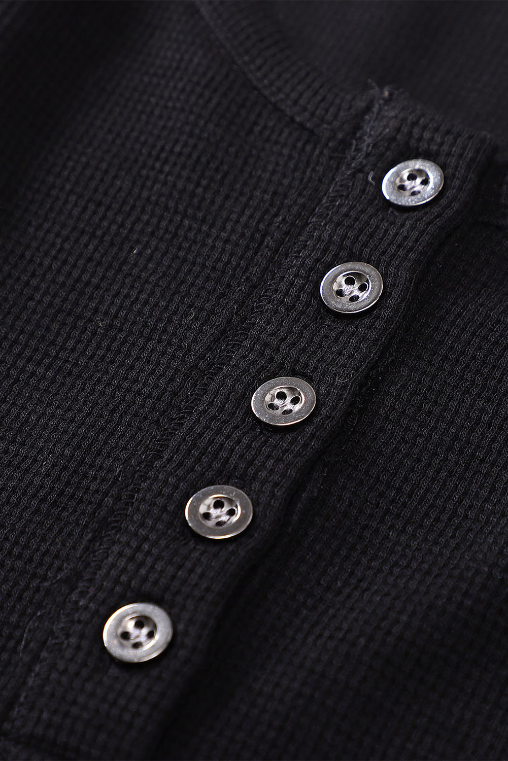 Black Waffle Knit Henley Top - loveforevers