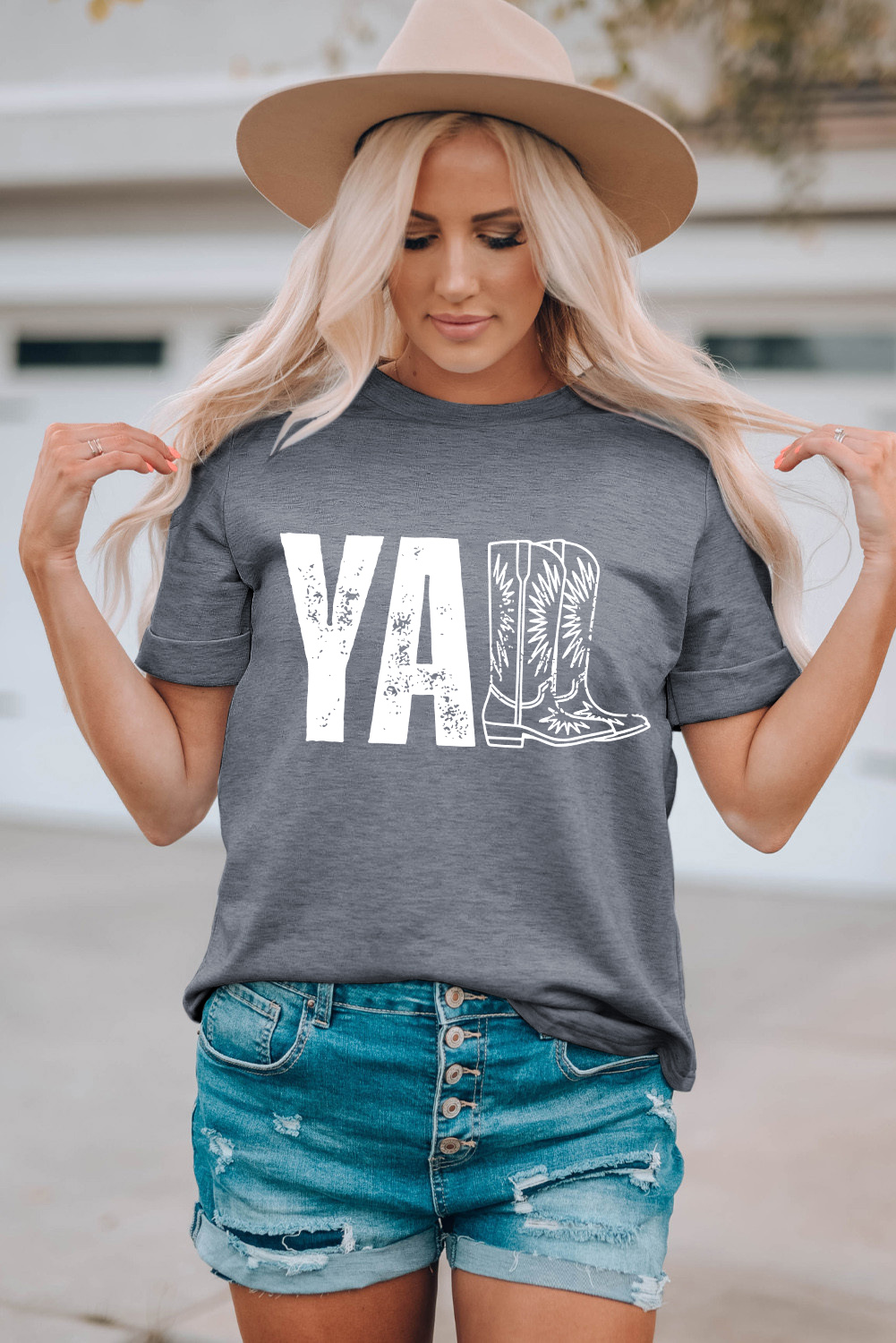Gray YALL Western Boots Printed Tee - loveforevers