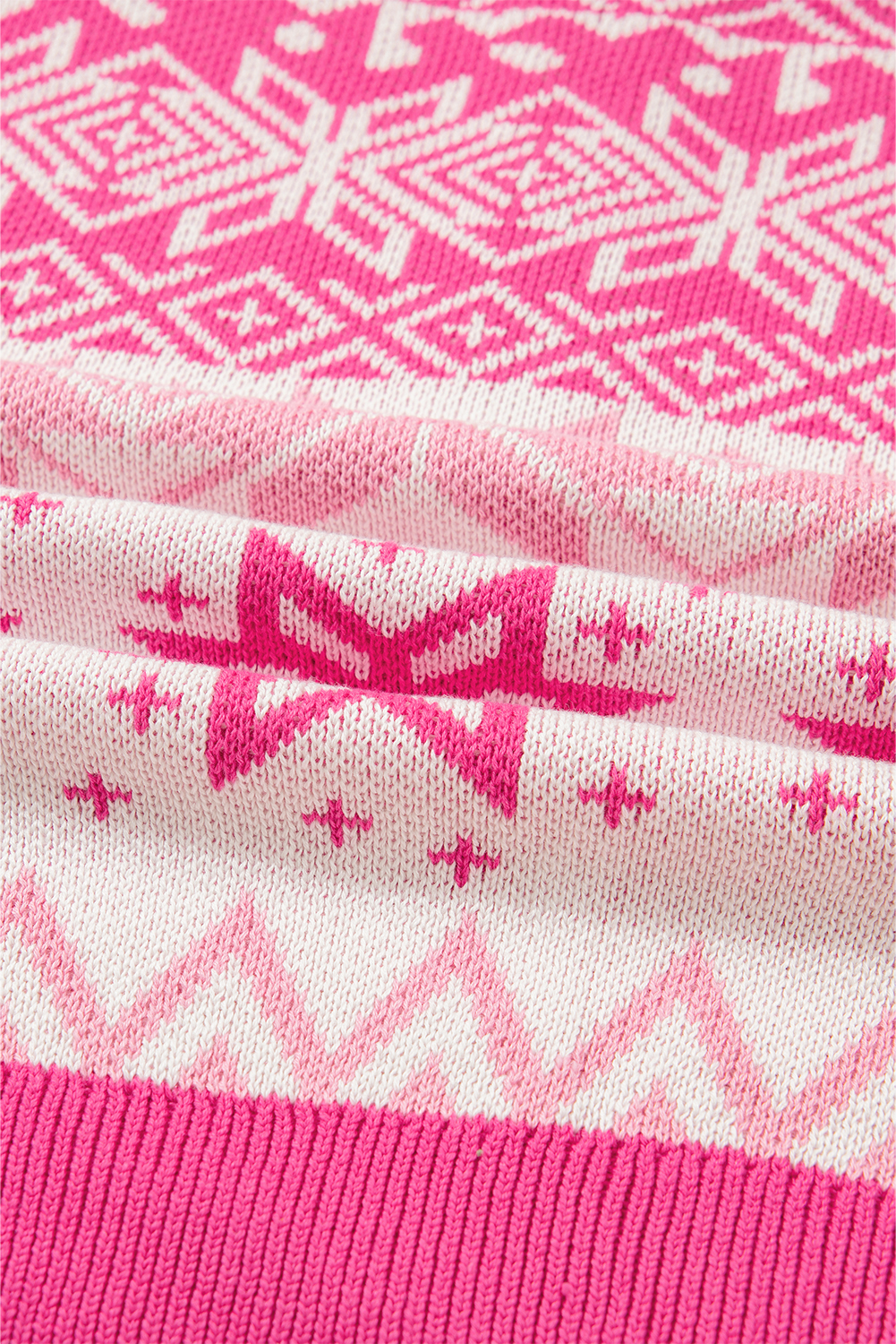 Rose Red Christmas Snowflake Quarter Zip Collard Sweater - loveforevers