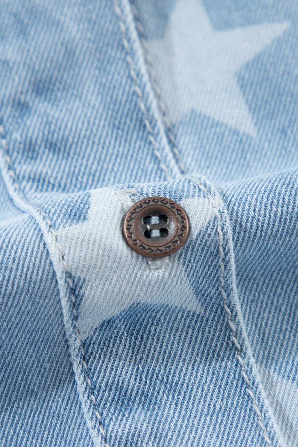 Sky Blue Star Print Light Wash Raw Hem Denim Jacket - loveforevers