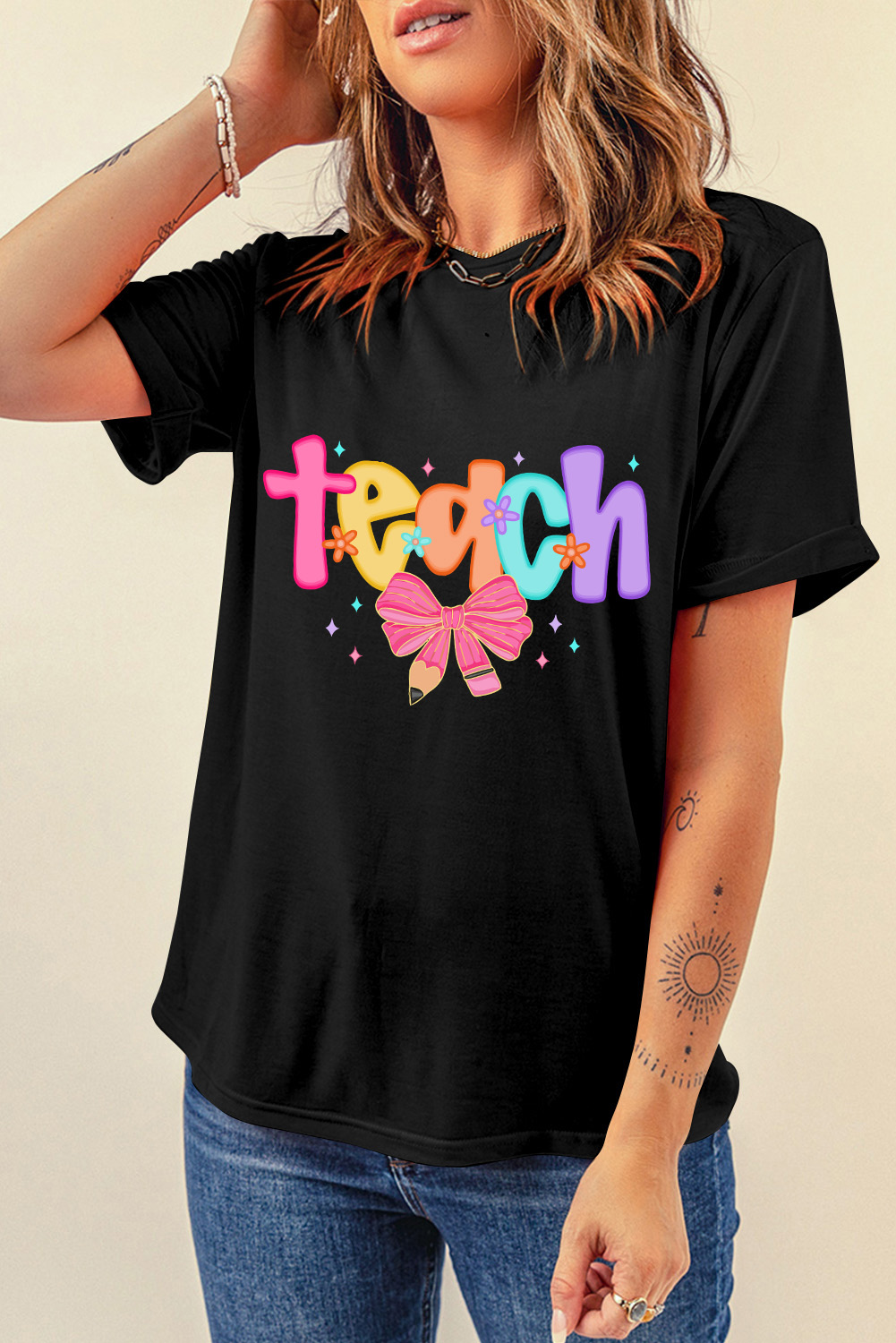 Black Teach Graphic Holiday Summer Tee - loveforevers