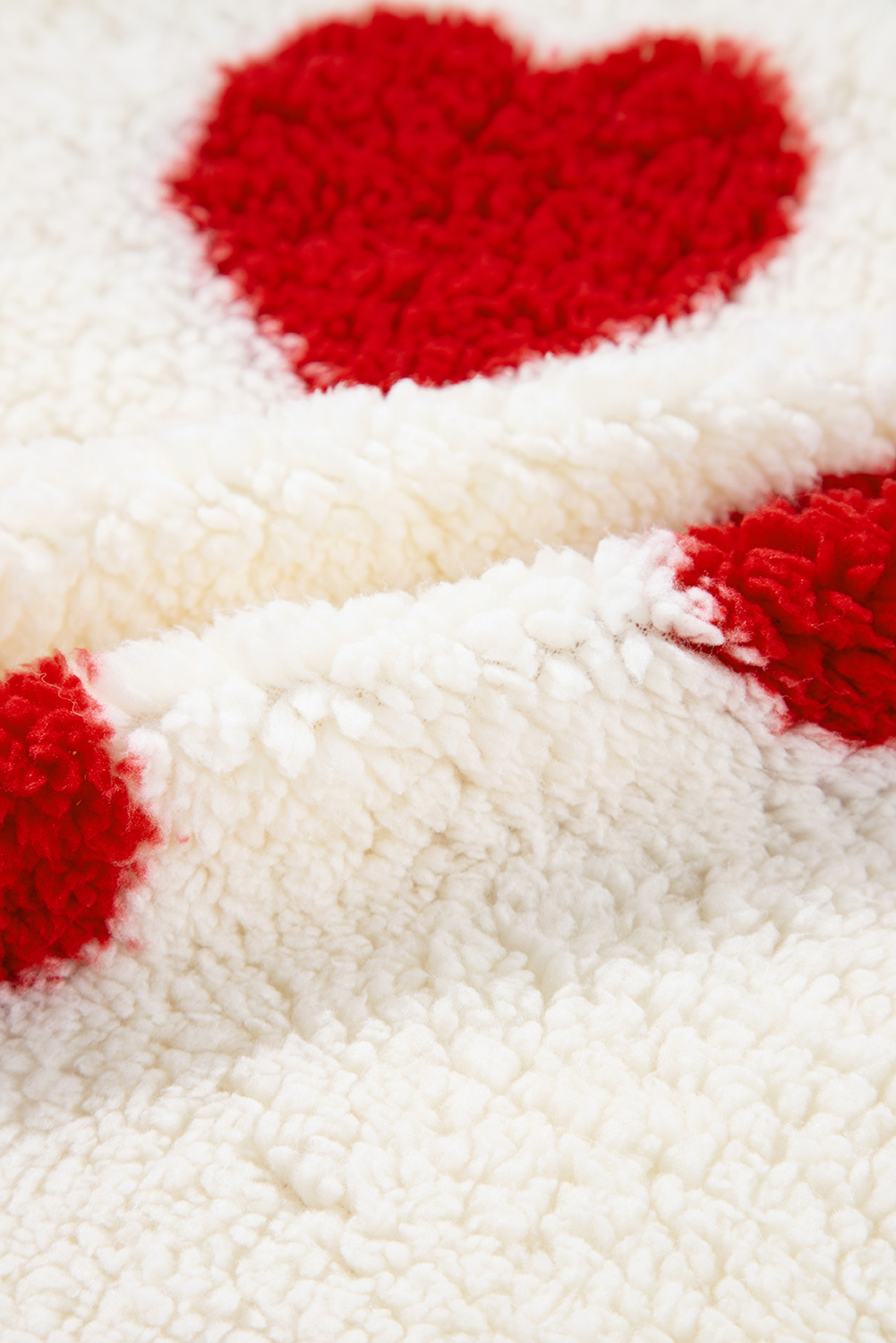 Fiery Red Heart Shape Drop Shoulder Crewneck Plush Sweatshirt - loveforevers