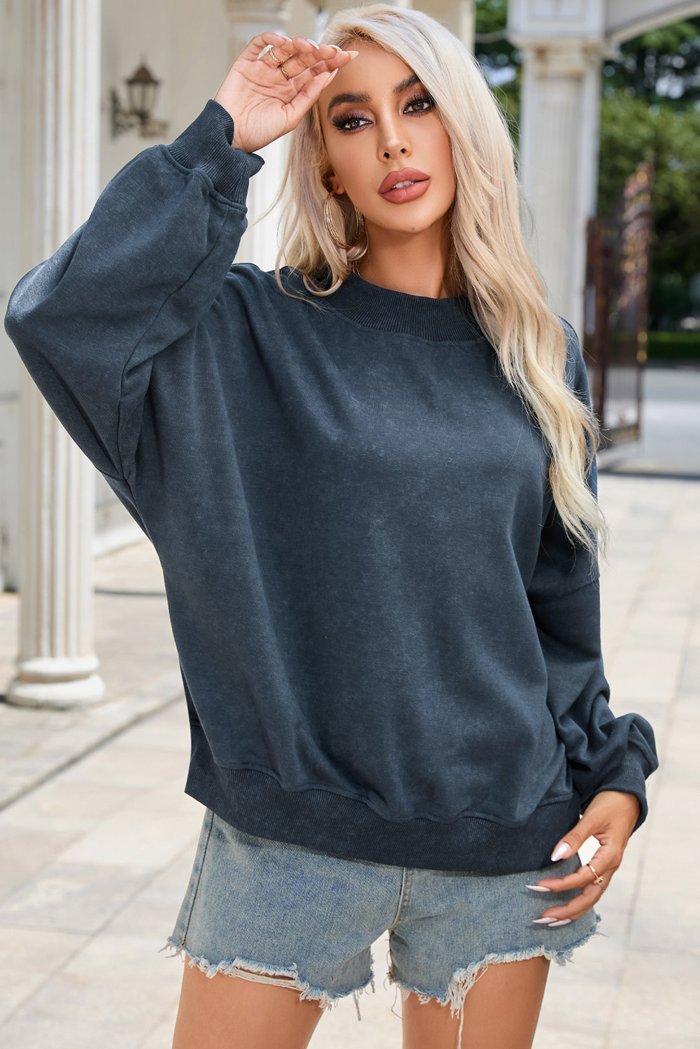 Brown Drop Shoulder Crew Neck Pullover Sweatshirt - loveforevers