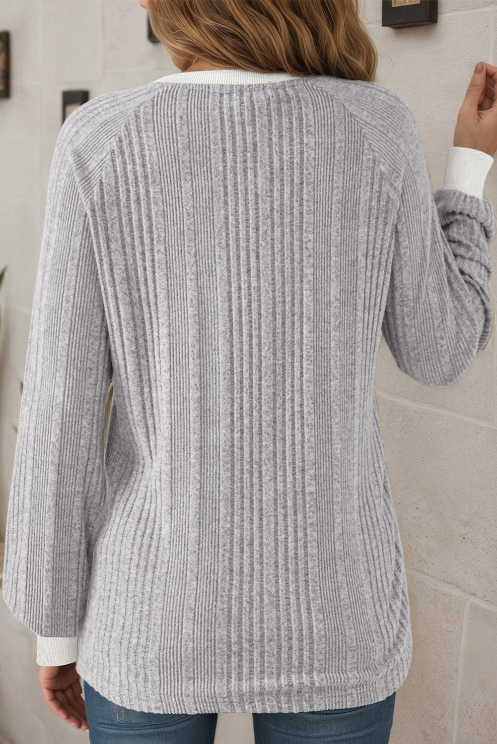 Moss Green Ribbed Contrast Cuffed Round Neck Long Sleeve T Shirt - loveforevers