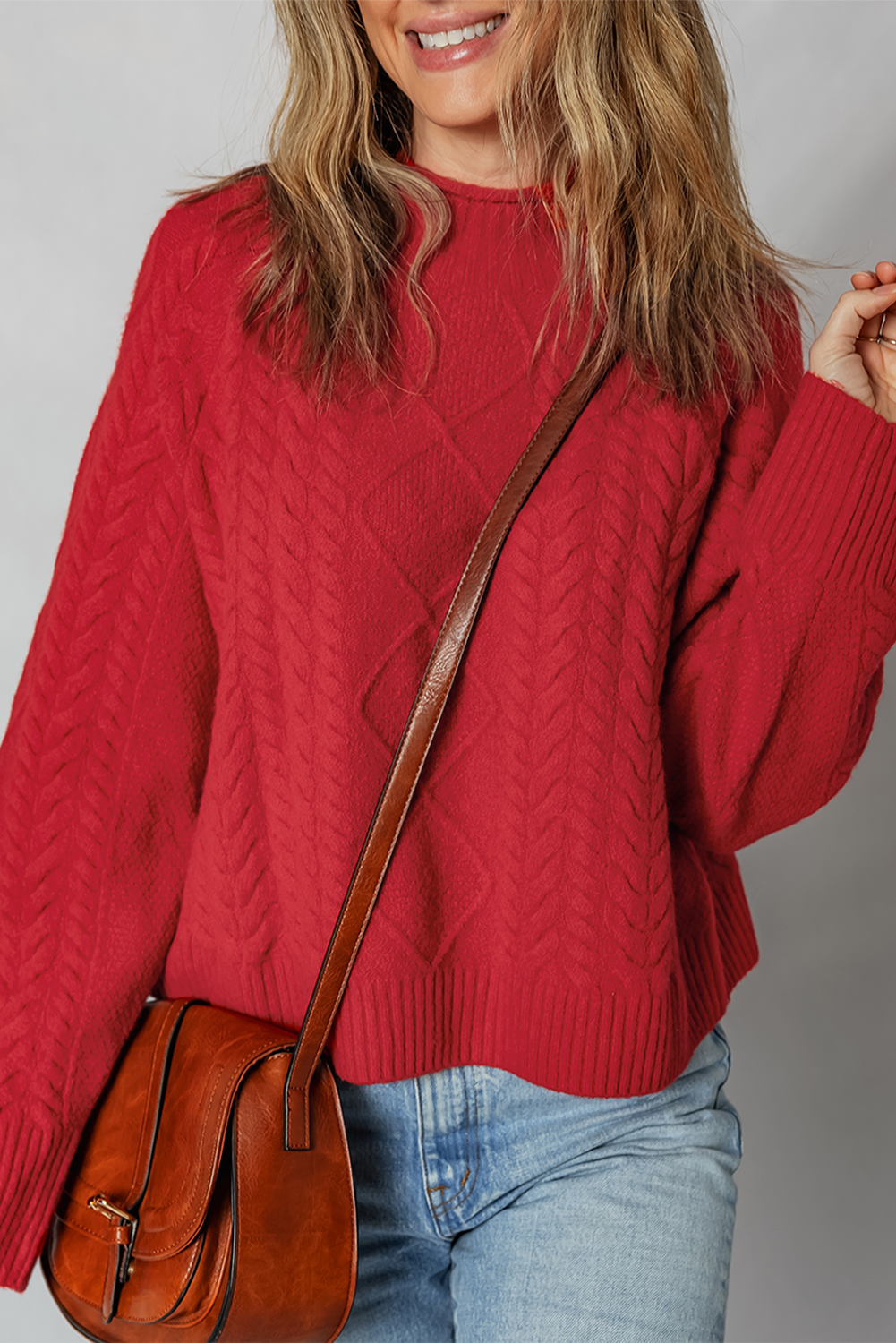 Fiery Red Cable Knit Baggy Sweater - loveforevers