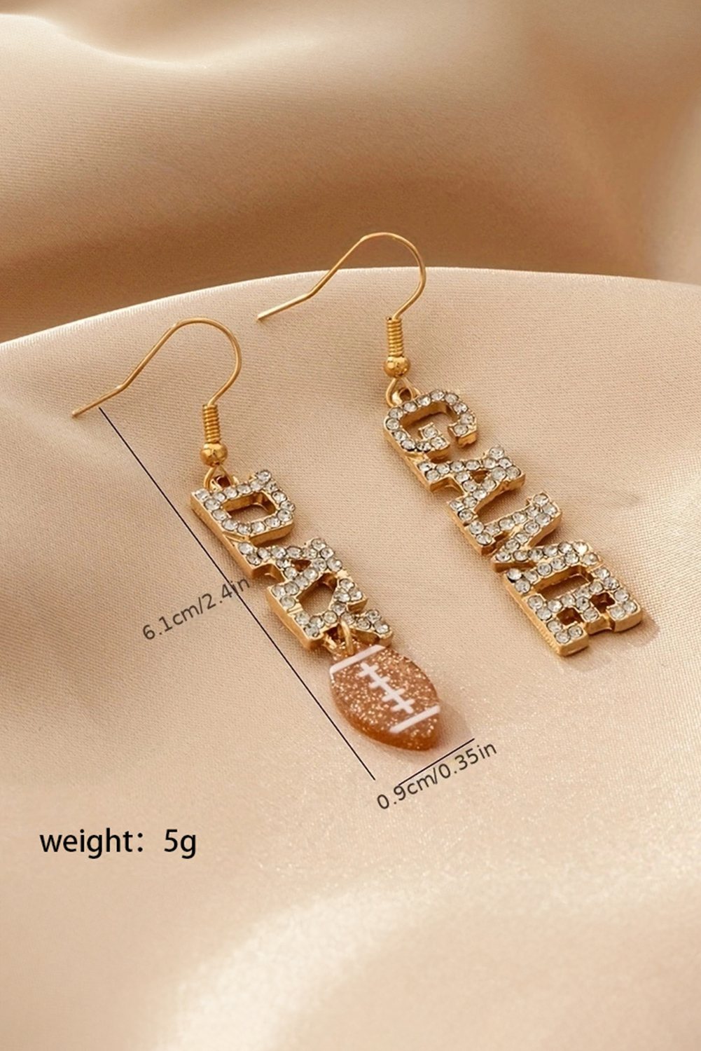 Gold GAME DAY Rugby Football Rhinestone Earrings - loveforevers