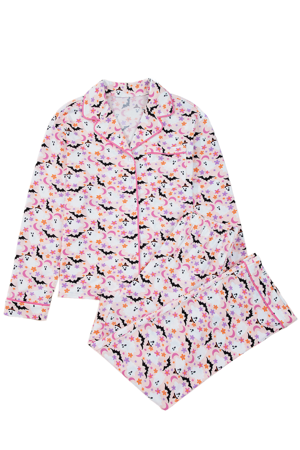 Pink Halloween Eve Haunted Honey Bat Print Pajama Set - loveforevers
