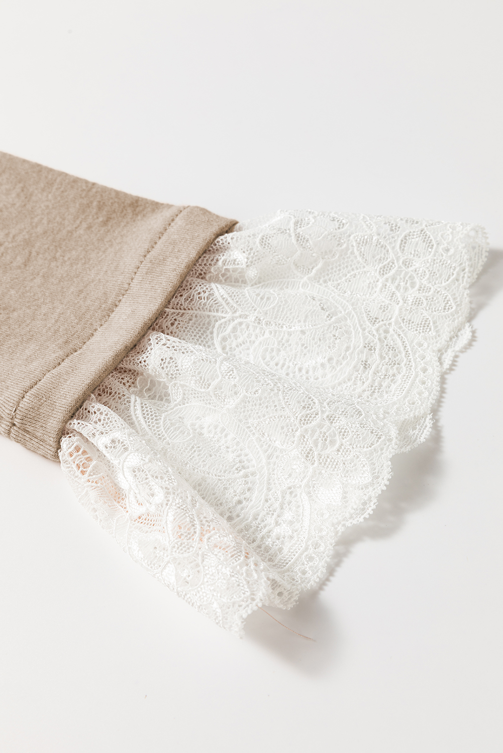 Parchment Seam Detail Lace Contrast Cuffs Raglan Sleeve Top - loveforevers
